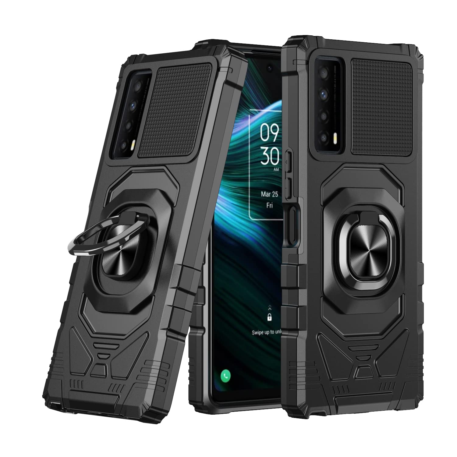 Eaglecell   For Tcl Stylus 5G /T779   Shockproof Protective Phone Case W/Ring Stand   Rs7 Black