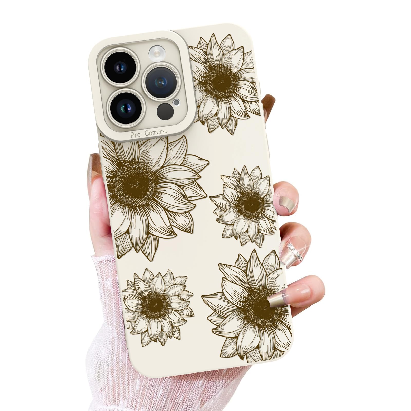 Ook Floral Case For Iphone 15 Pro Max Case, Cute Sunflower Floral Blooms Design Soft Tpu Shockproof Protective For Women Girls S