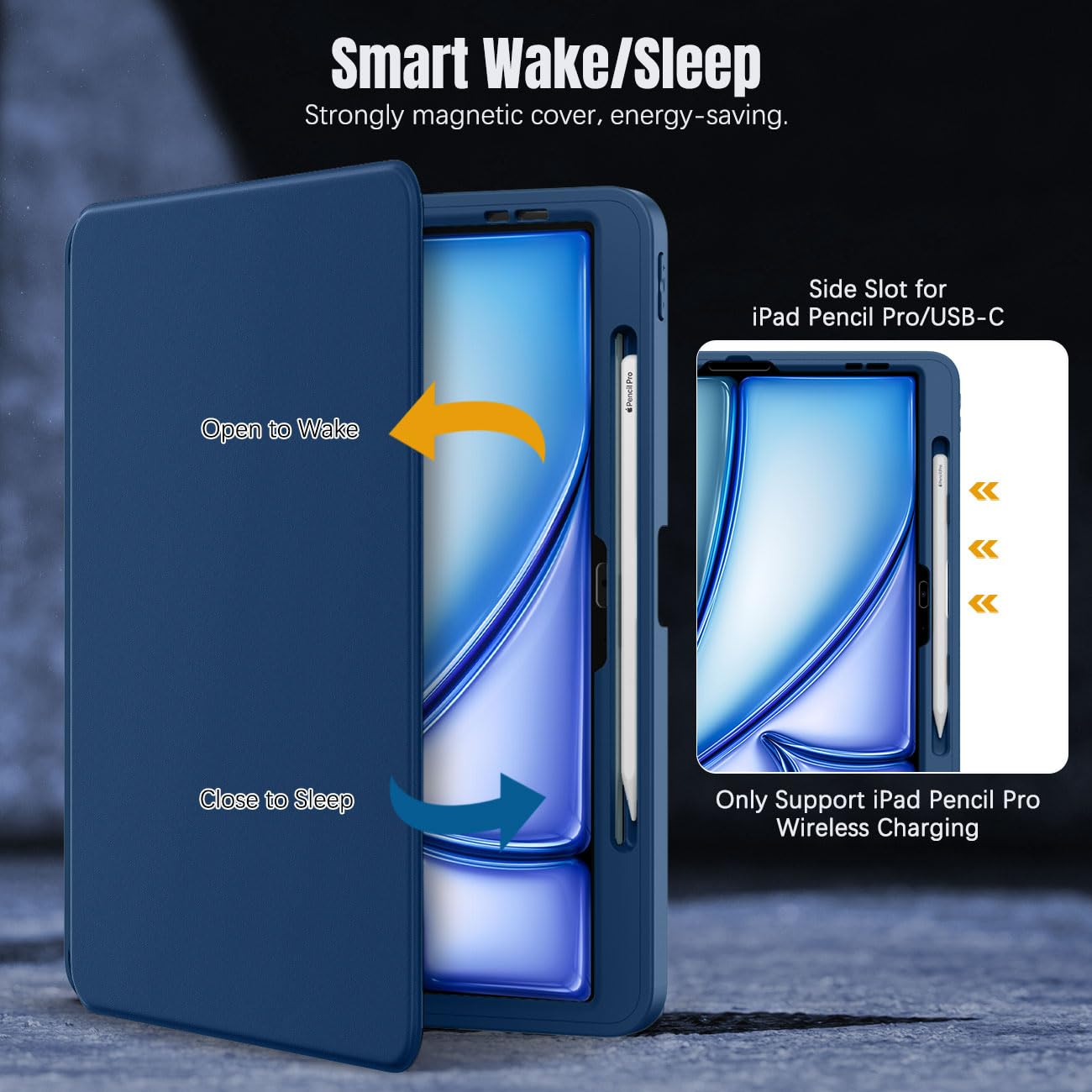 MoKo for iPad Air 13 Inch Case M2 2024 with Pencil Holder, iPad Air 13 Case, [Built in Screen Protector], iPad Air 13' Case with Clear Back & Magnetic Multi Angle Stand Cover, Sea Blue