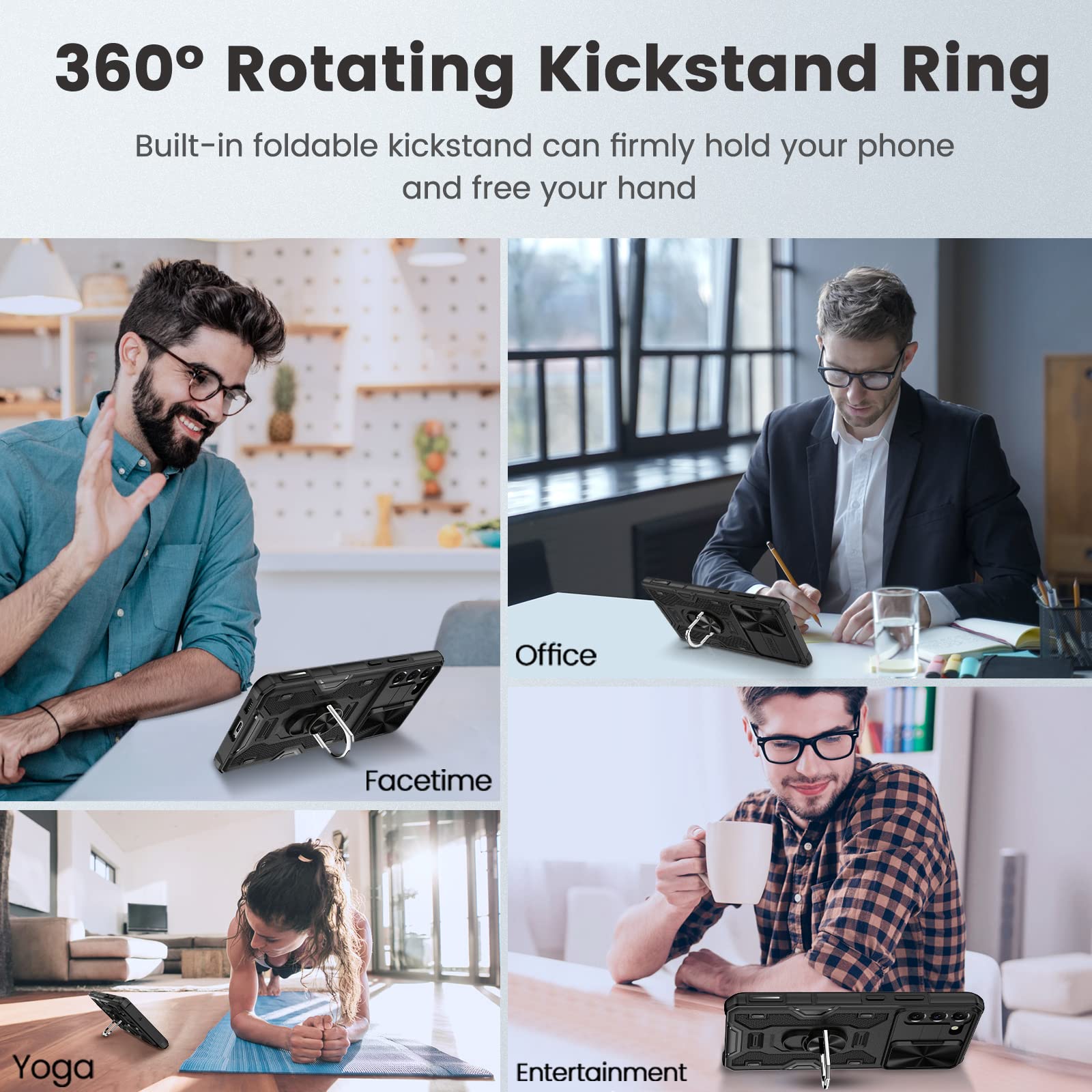 Caka For Samsung Galaxy S22 Plus Case With Kickstand, Galaxy S22 Plus Case With Camera Cover Built In 360    Rotate Ring Stand M