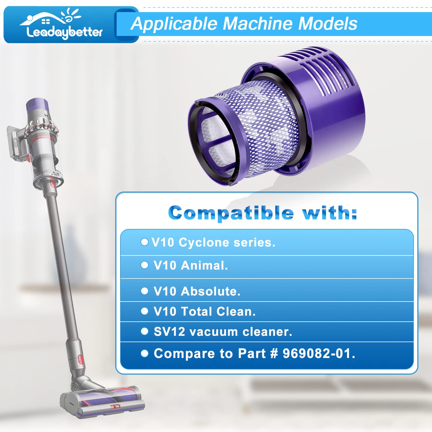 Leadaybetter Vacuum Filter Replacements For Dyson V10 Cyclone Series, V10 Animal, V10 Absolute, V10 Total Clean, Sv12, Part No.