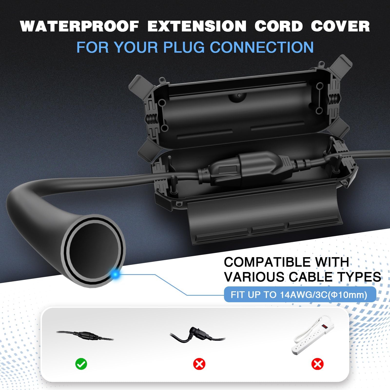 [9 Pack] Outdoor Extension Cord Safety Cover, Ip44 Waterproof Connection Protector, Weatherproof Electrical Box For Outdoor Plug, Outlet, Holiday Light, Halloween And Christmas Decorations, Black