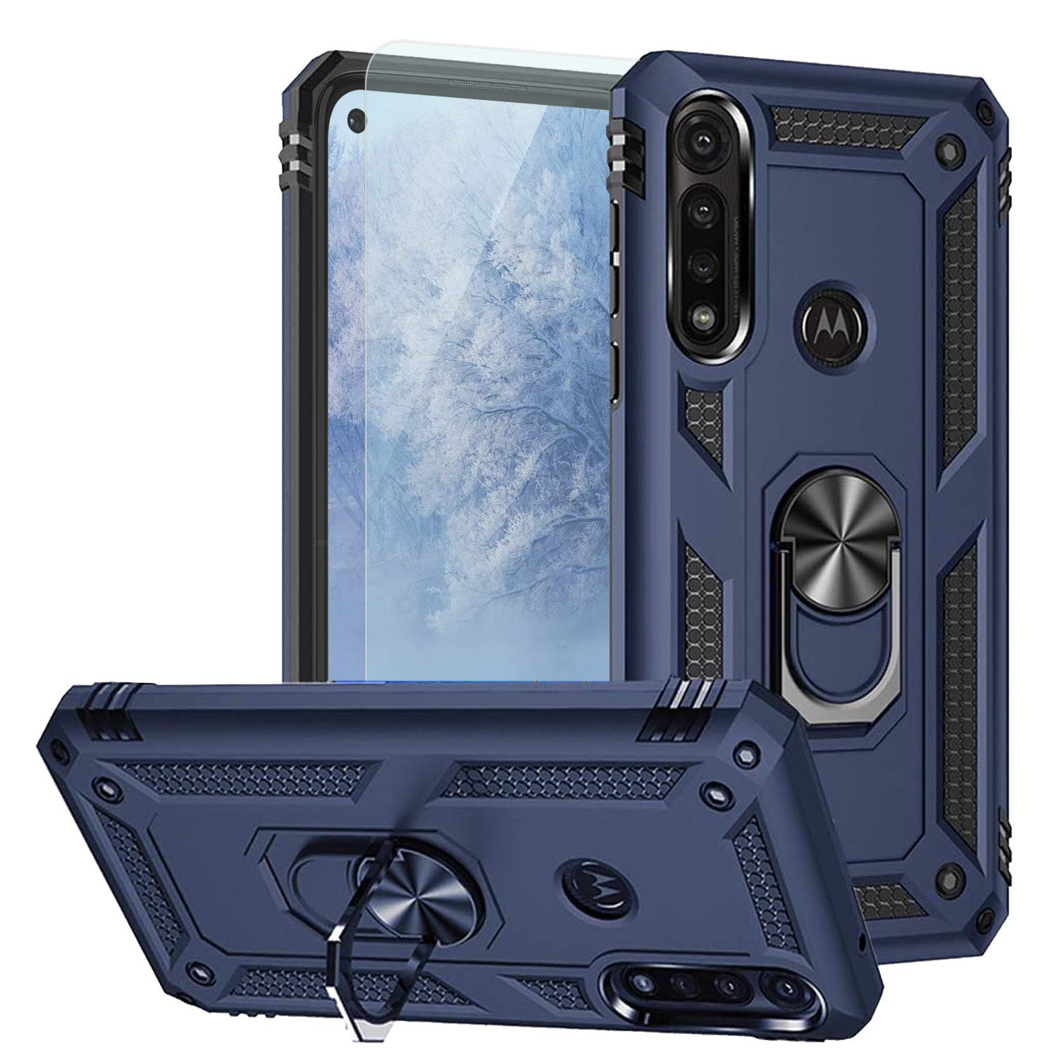 Tjs Compatible With Motorola Moto G Power (2020) Case, With [Tempered Glass Screen Protector] Defender Metal Ring Magnetic Suppo