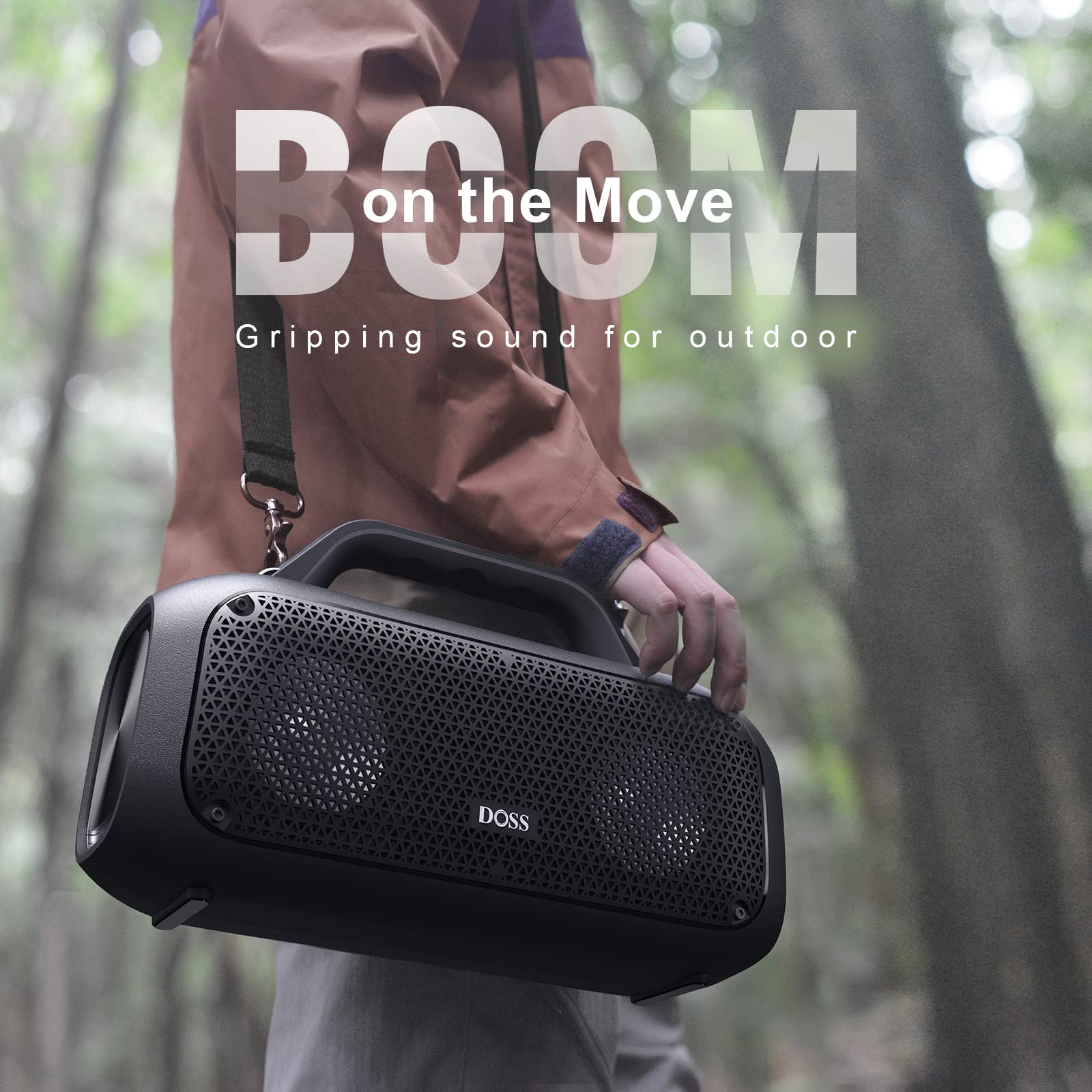 Doss Extreme Boom Outdoor Bluetooth Speaker With 60W Mighty Sound, Deep Bass, 30H Playtime,10400Mah Power Bank, Bt 5.3, Ipx6 Waterproof, Portable Strap For Camping, Pool, Beach, Garage, Work