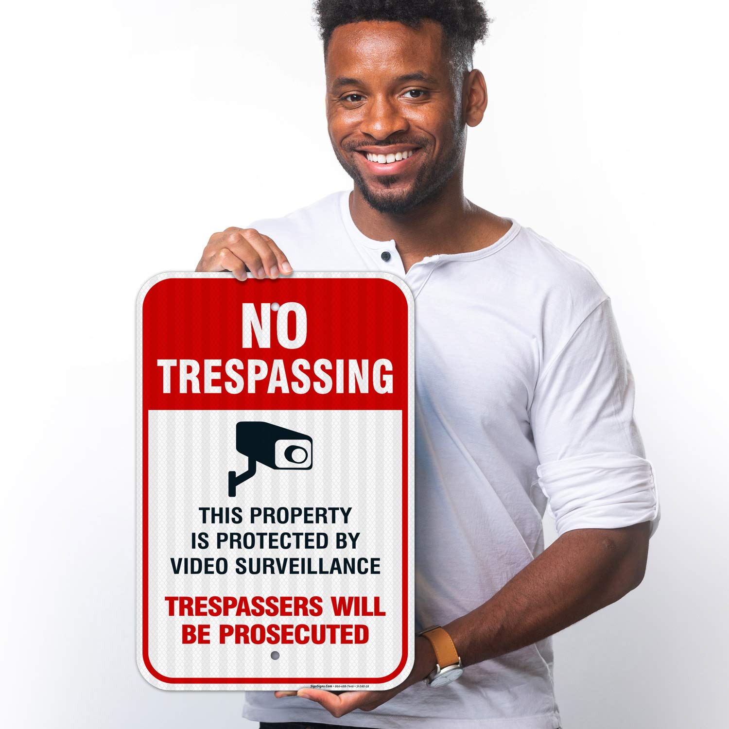 Sigo Signs Video Surveillance No Trespassing Sign, Cctv Security Camera, 12X18 Inches, 3M Egp Reflective .063 Aluminum, Fade Res