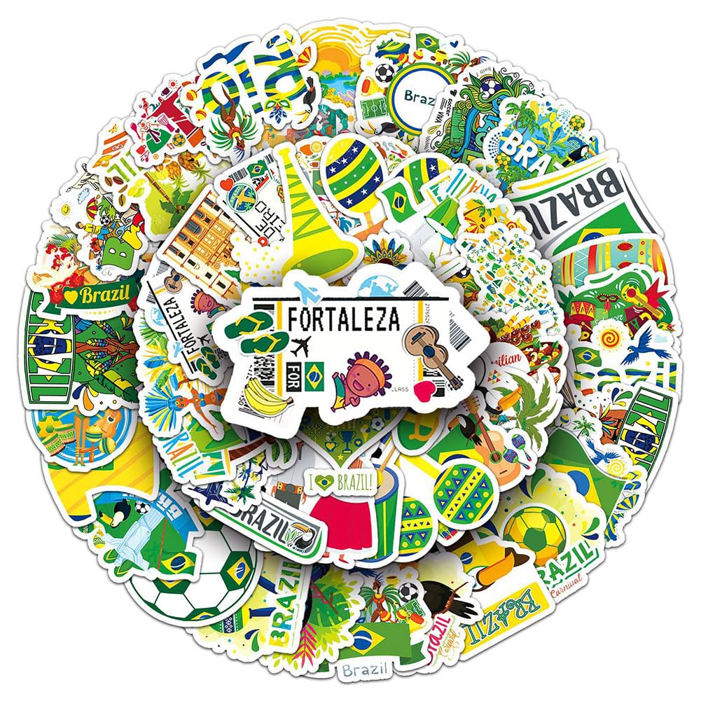 JUJUMAY Brazil Waterproof Vinyl Stickers - 50Pcs Decals for Water Bottles, Laptops, Cars, and More - Model RF-20231121-A04