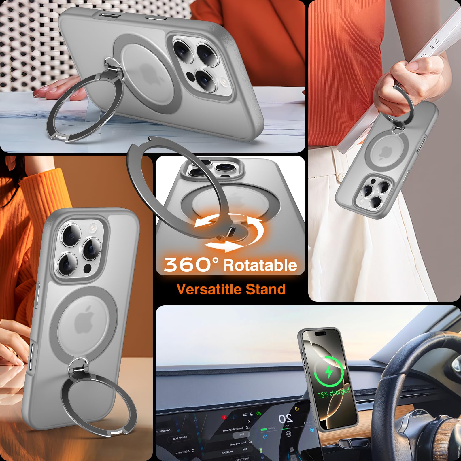 Chicfun 360 O-Ring Magstander For Iphone 13 Pro Max Case With Magnetic Kickstand Ring Holder [Compatible With Magsafe][360Rotate