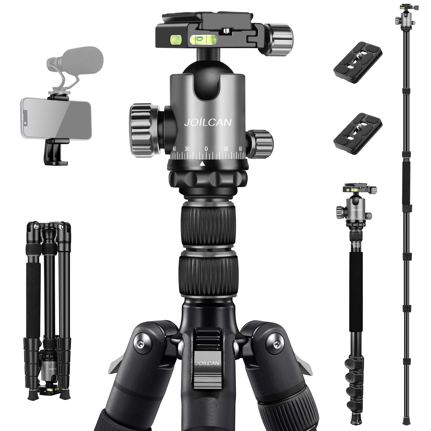 Joilcan Tripod For Camera, 81'' Camera Tripod Dslr Tripod, 83'' Aluminum Camera Tripods & Monopods, Heavy Duty Travel Tripod For