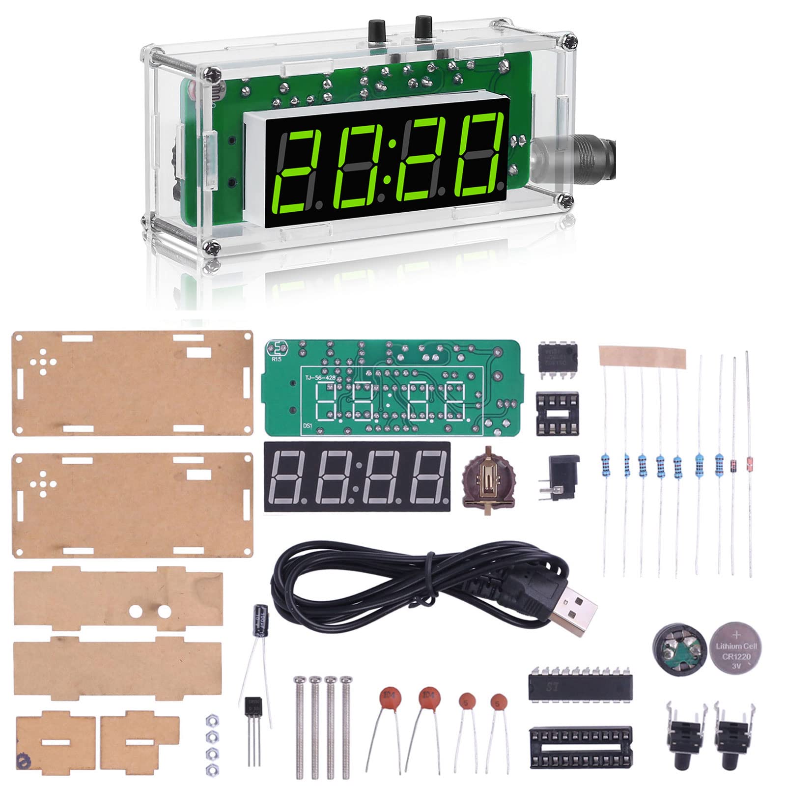 Mioyoow Tj 56 428 4 Digit Digital Diy Clock Kits With Acrylic Shell, Diy Alarm Clock Soldering Practice Kit For Students And Diy