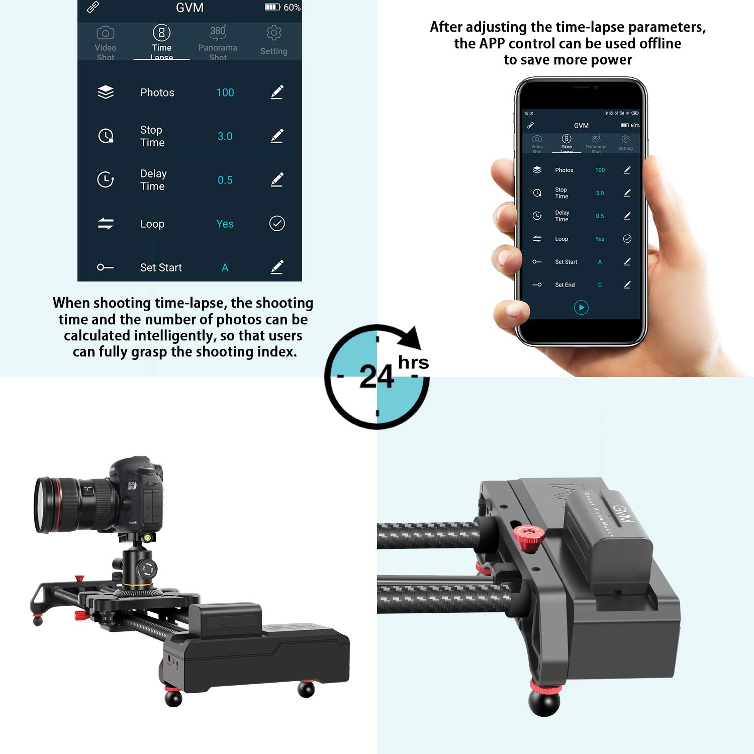 Gvm Motorized Camera Slider,31'' Wireless Carbon Fiber Dolly Rail Camera Slider With App Control, Motorized Time Lapse And Video