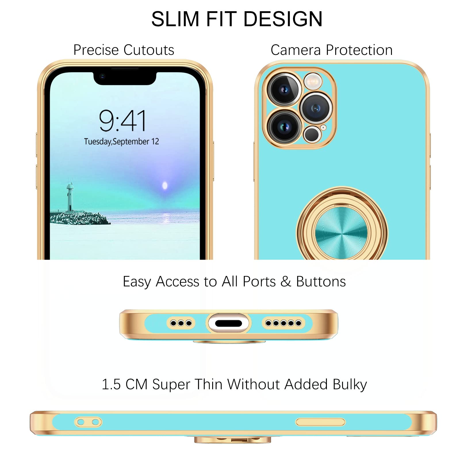 Bentoben For Iphone 13 Pro Case, Iphone 13 Pro Phone Case, Slim Fit 360 Ring Holder Kickstand Magnetic Car Mount Supported Prote