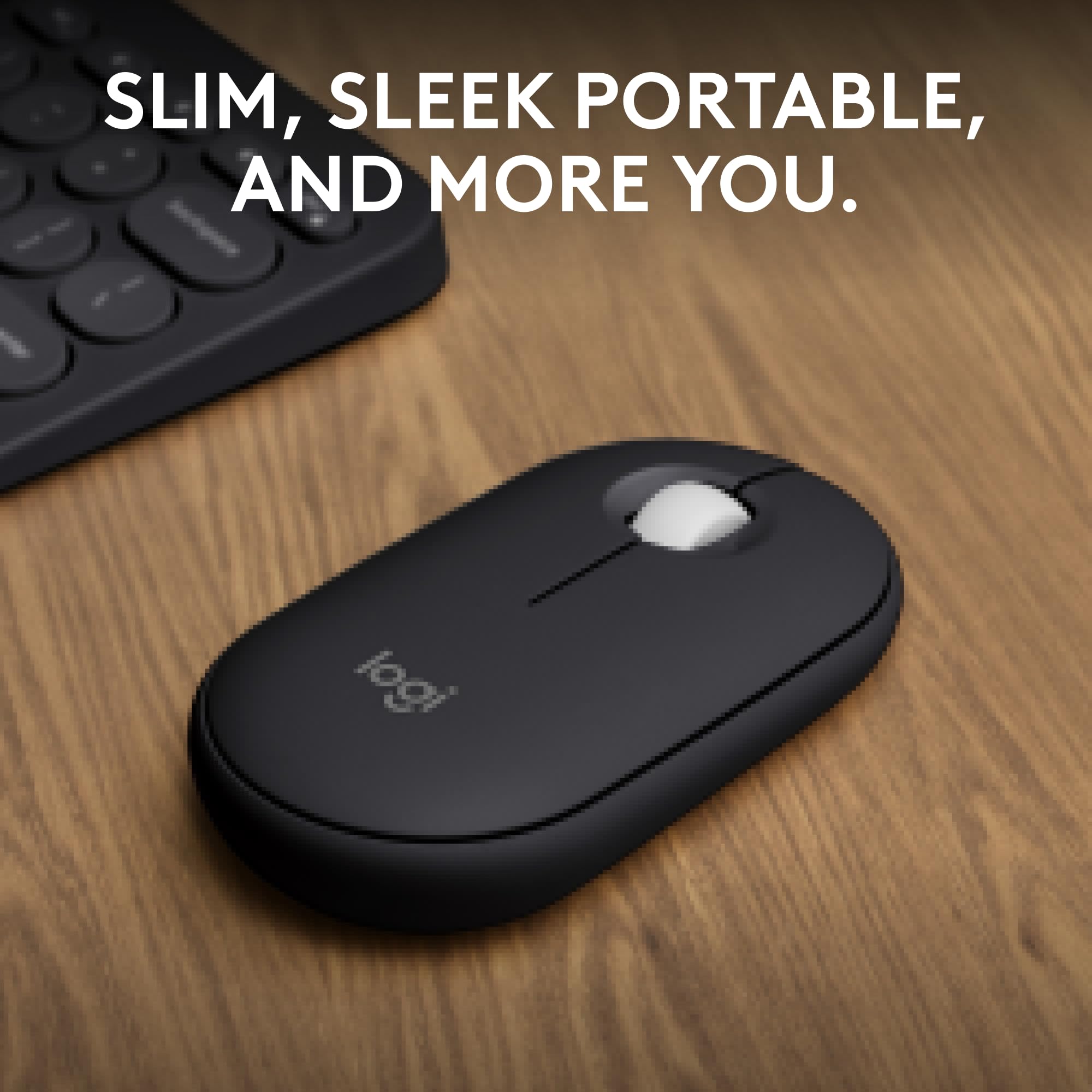 Logitech Pebble Mouse 2 M350S Slim Bluetooth Wireless Mouse, Portable, Lightweight, Customizable Button, Quiet Clicks, Easy Swit