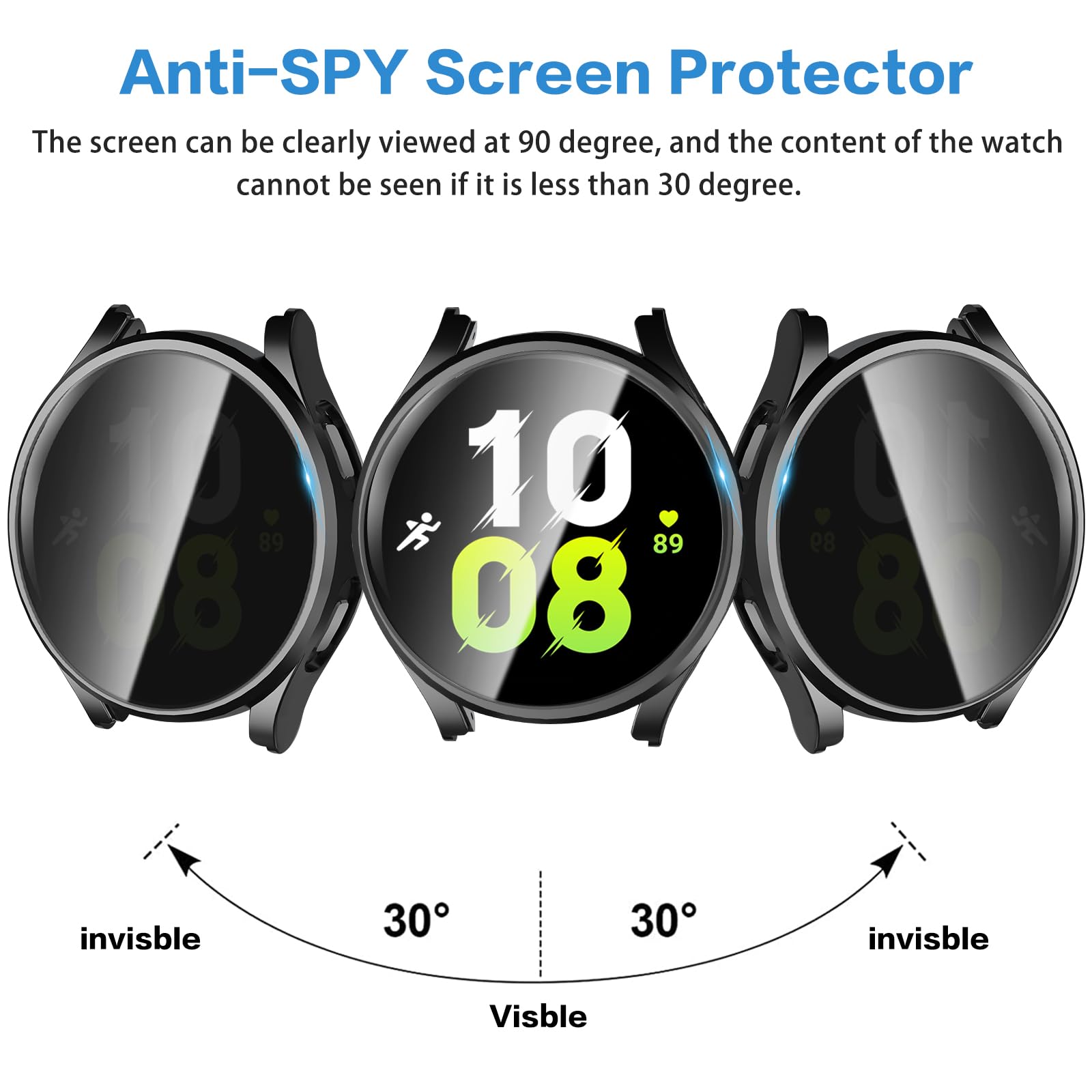 Suoman 2+2 Pack For Samsung Galaxy Watch 5 44Mm Case+Privacy Screen Protector,Tempered Glass Protective + All Round Pc Matte Pro