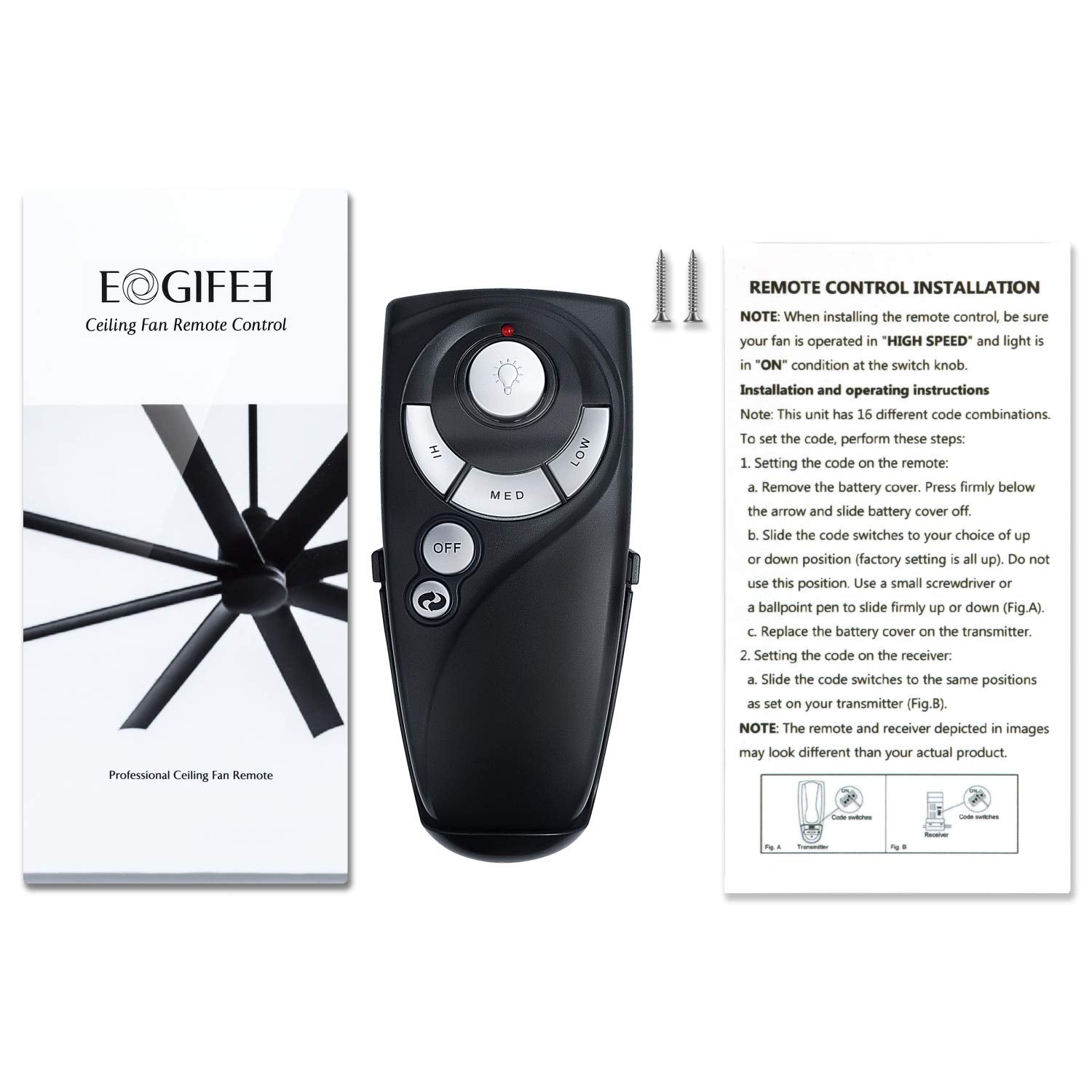Eogifee Uc7083T Ceiling Fan Remote Control Replacement Of Hampton Bay With Reverse Button 3 Speed Control, Wall Mount Only Remot