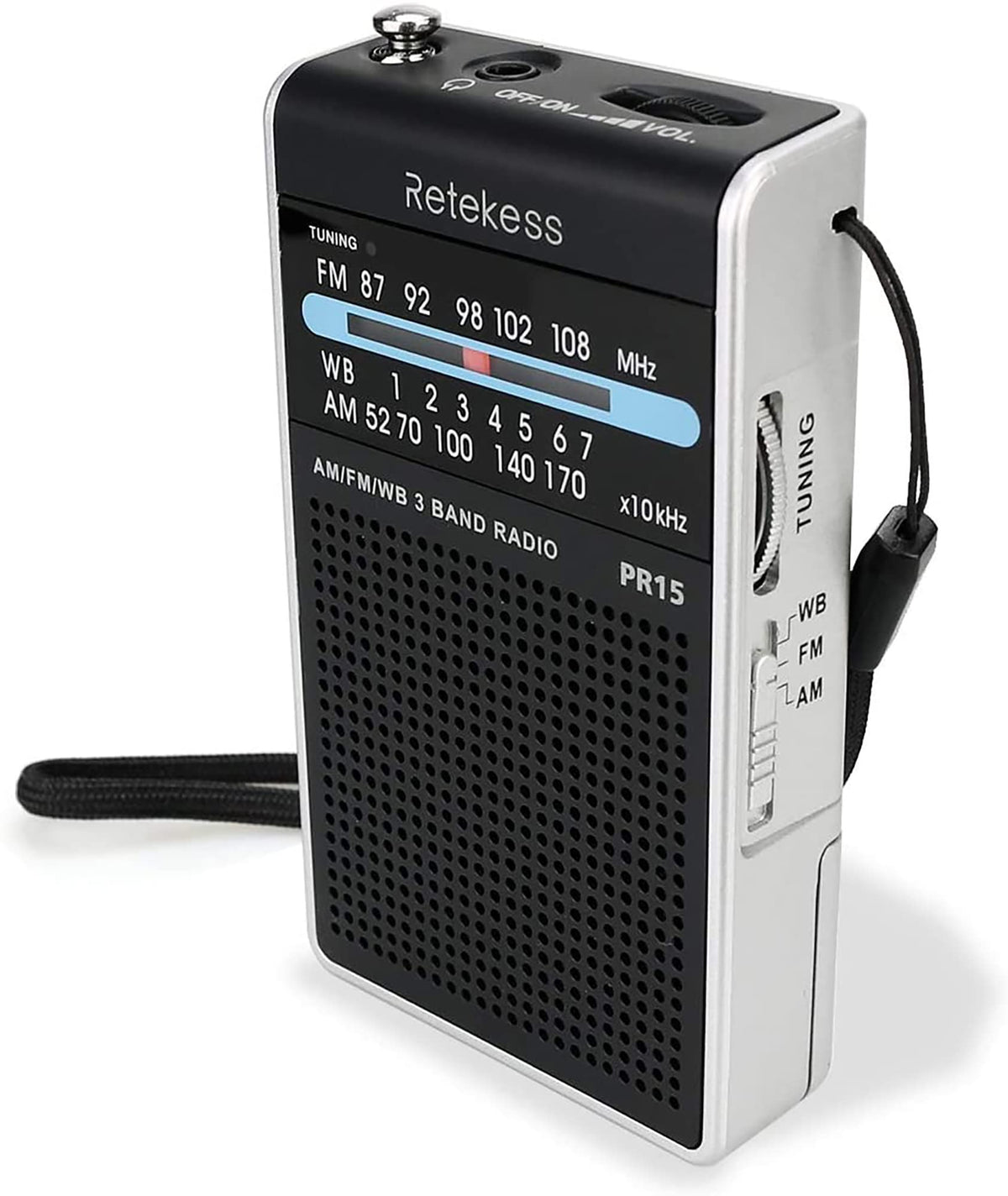 Retekess Pr15 Pocket Noaa Weather Radio, Am Fm Emergency Weather Radio Portable, Little Transistor Radios Powered By Aaa Battery For Walking, Camping (Silver Black)
