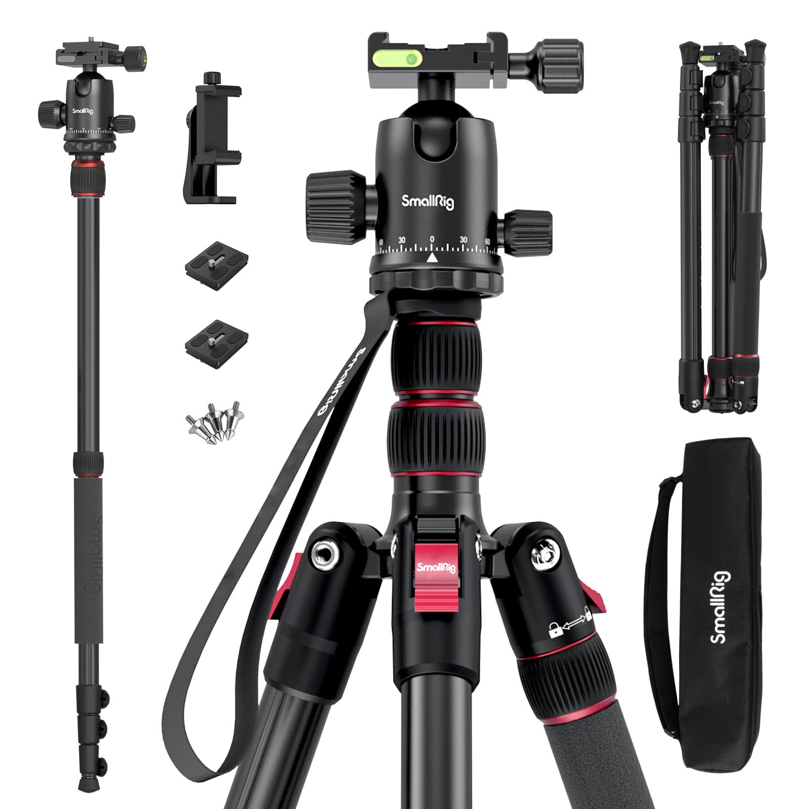 Smallrig Ct 20 Camera Tripod, 78.7'' Foldable Aluminum Tripod & Monopod, 360Ball Head Detachable And Quick Release Plate, Payloa