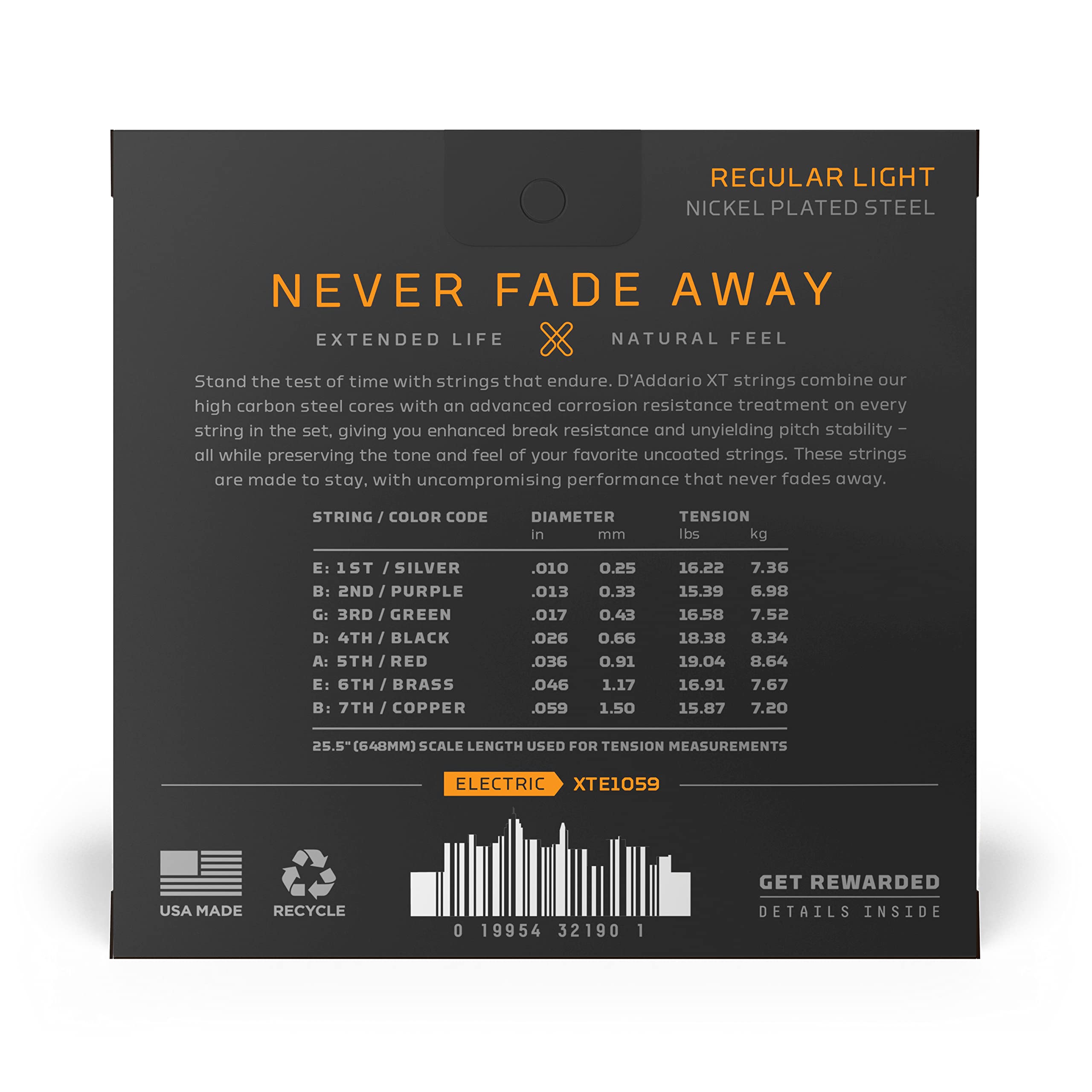 D'Addario Electric Guitar Strings, Xt Nickel Coated, Xte1059, Regular Light Gauge 10 59, 7 String Set, Pack Of 1