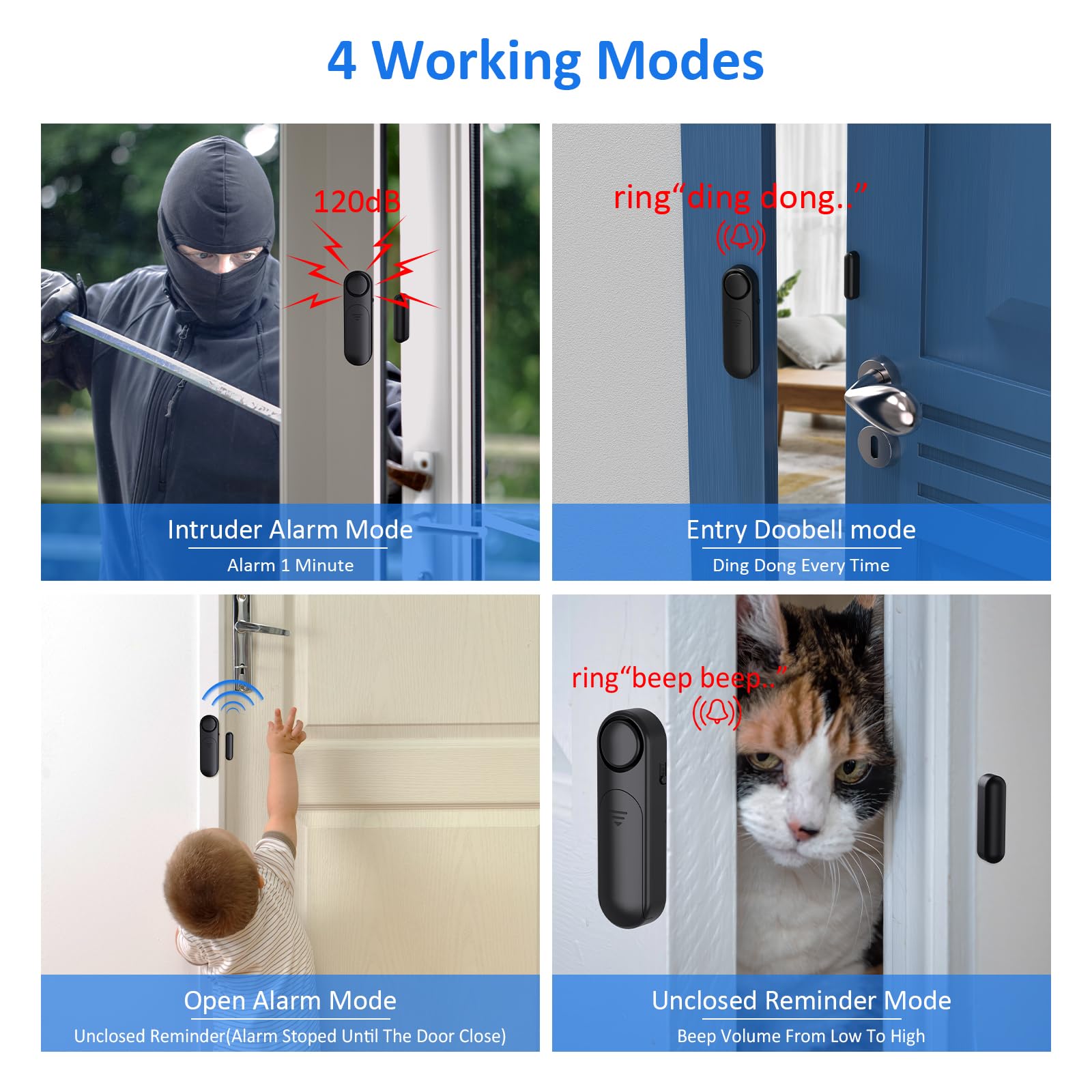 Door Alarm When Opened (2 Pack), 120Db Door And Window Open Sensor For Home Security/Kid Safety/Pool Safety, Sliding Front Door