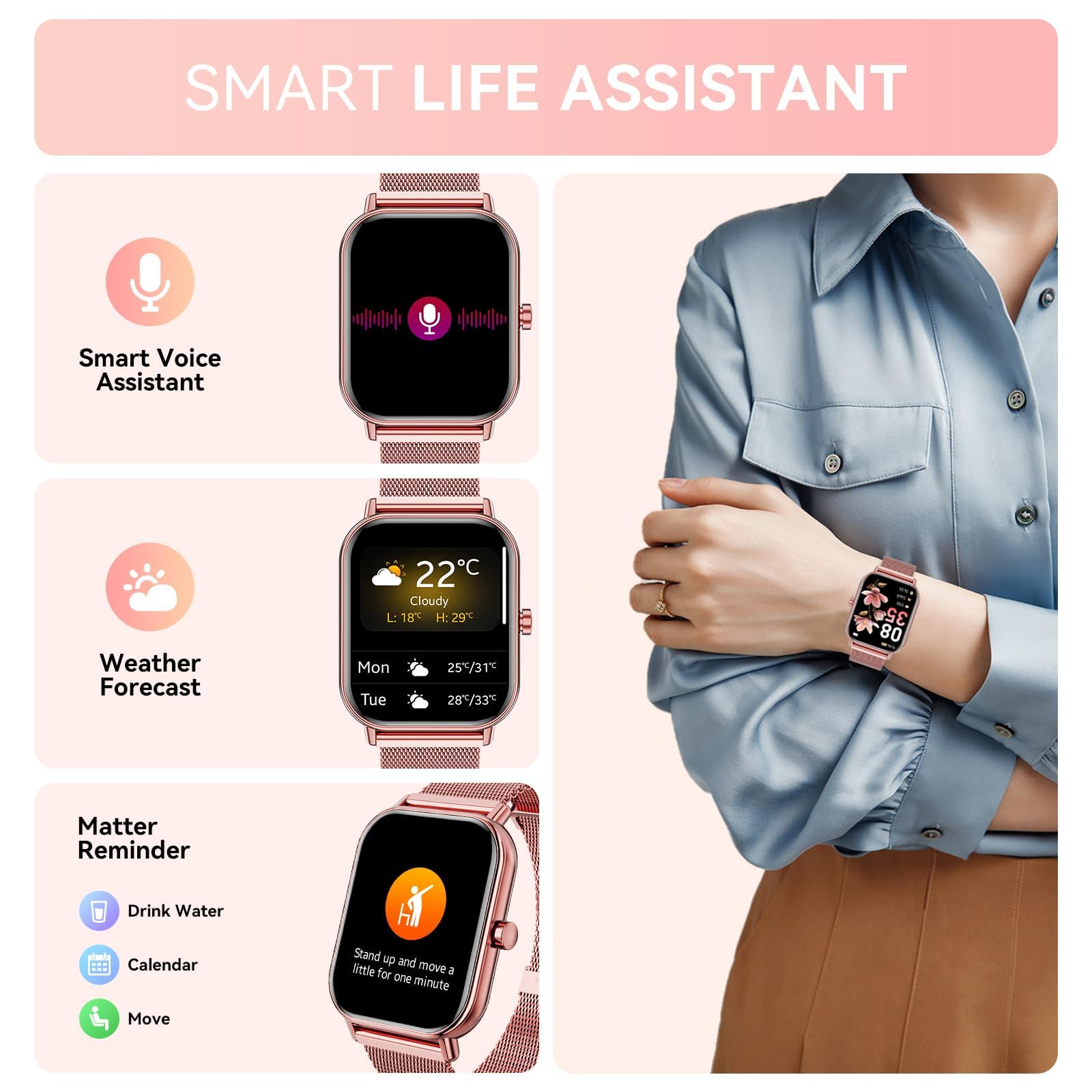 Smart Watch For Women Men, Fitness Tracker Watch For Android Phones Iphone Compatible, 1.85 Smart Watches For Women Men With Blo