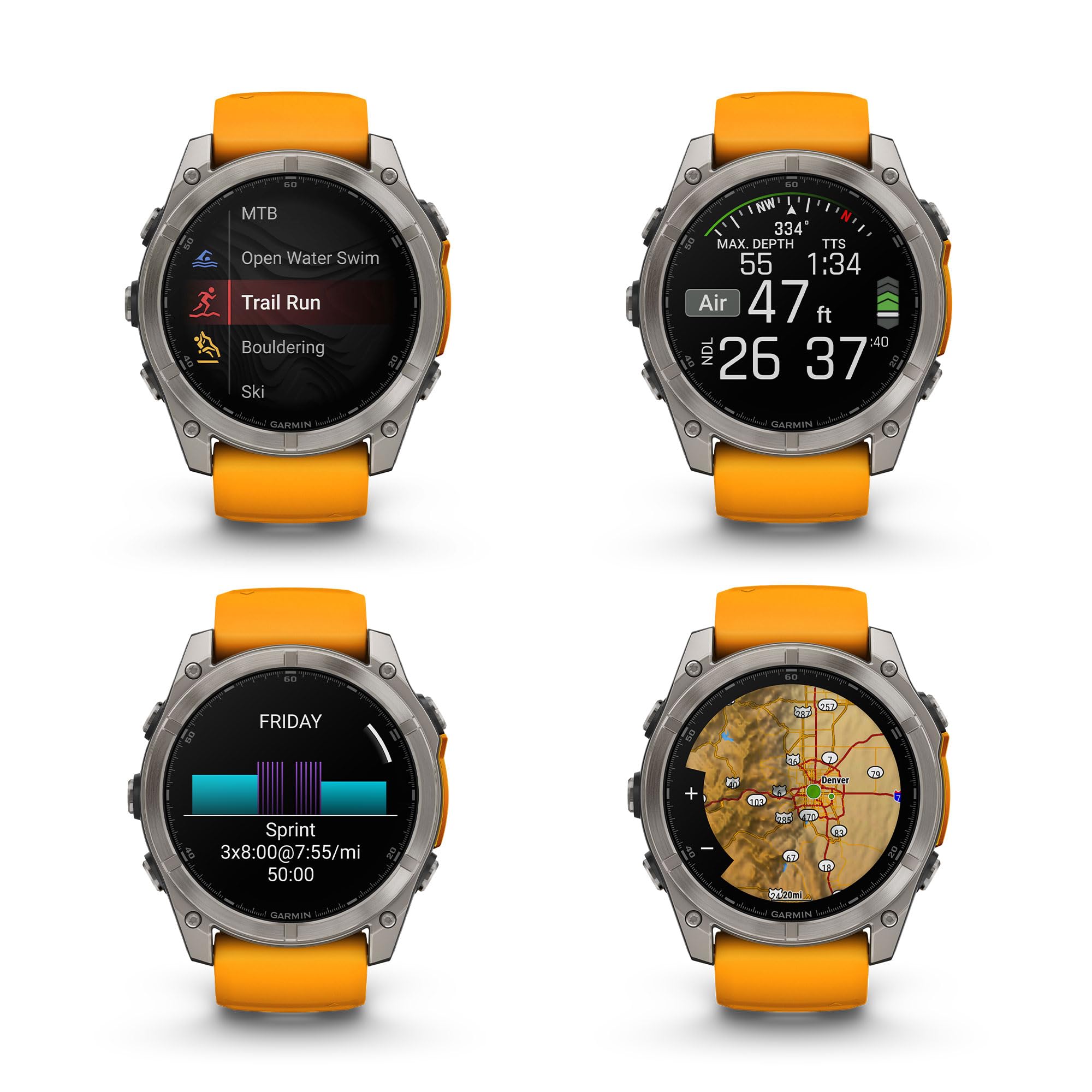 Garmin Fenix 8 51Mm Amoled Sapphire Premium Multisport Gps Smartwatch Titanium With Spark Orange/Graphite Silicone Band, Built-I