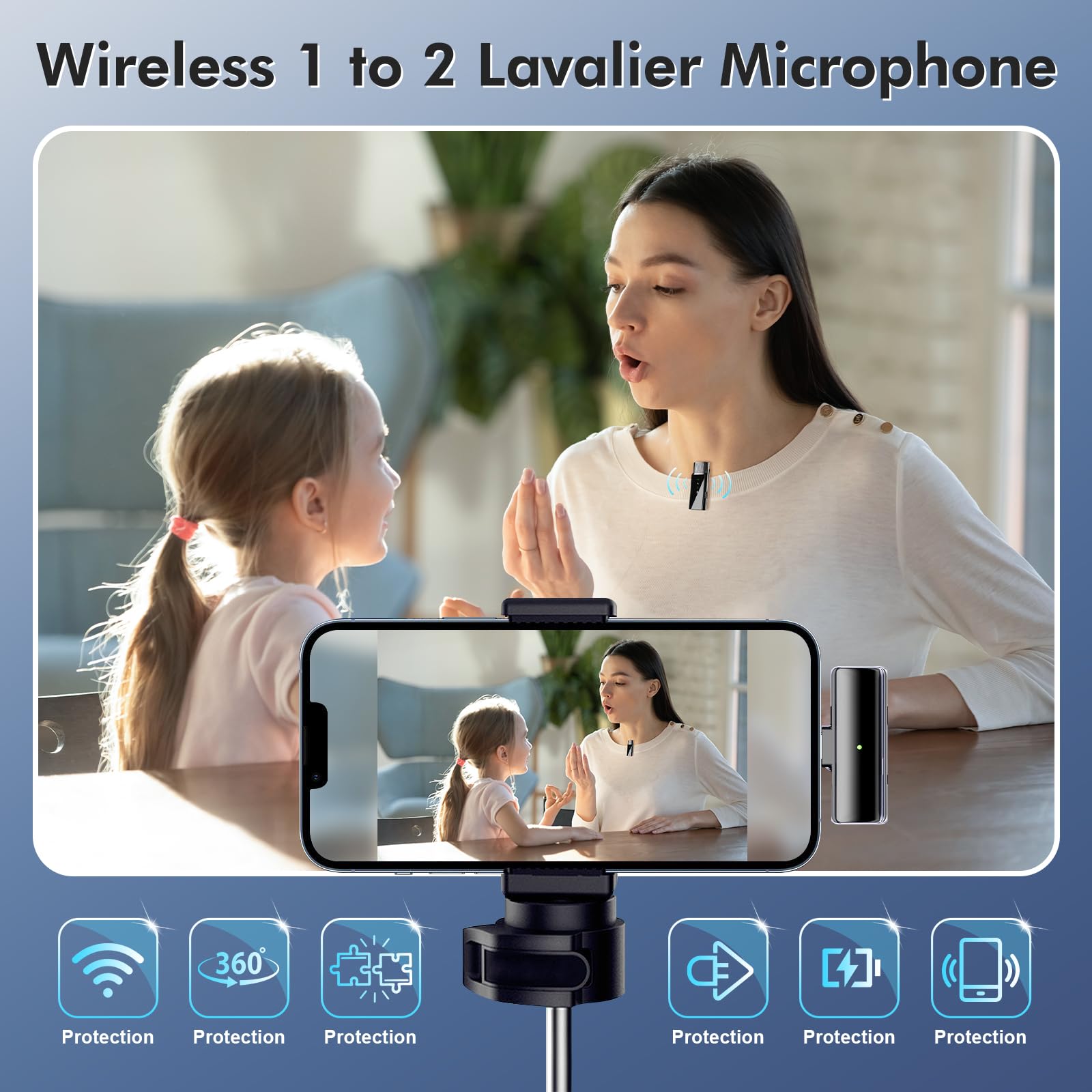 Cwqzguf Wireless Lavalier Microphone With Noise Cancellation, Free Recordings, High Fi Sound, Ultra Long Transmission, Mini Micr