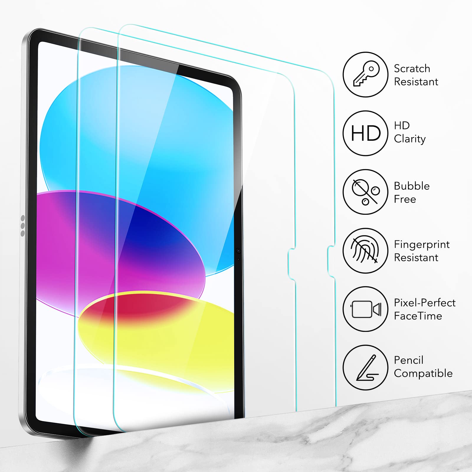 Esr 2 Pack Screen Protector For Ipad 10Th Generation 10.9 Inch (2022), Ultra Hard Tempered Glass Film Guard With Alignment Frame