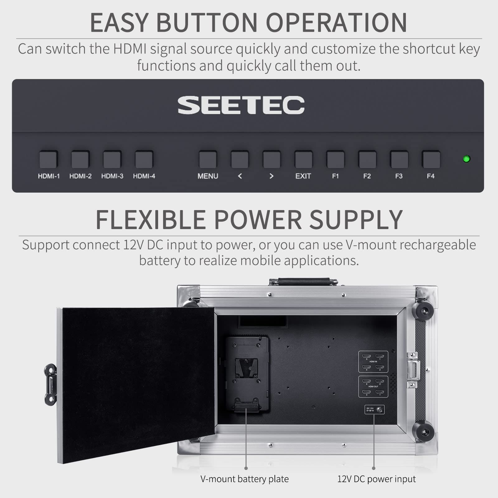 Seetec Atem156 Co 15.6 Inch Live Streaming Carry On Broadcast Director Monitor With 4 Hdmi Input Output Quad Split Display For A
