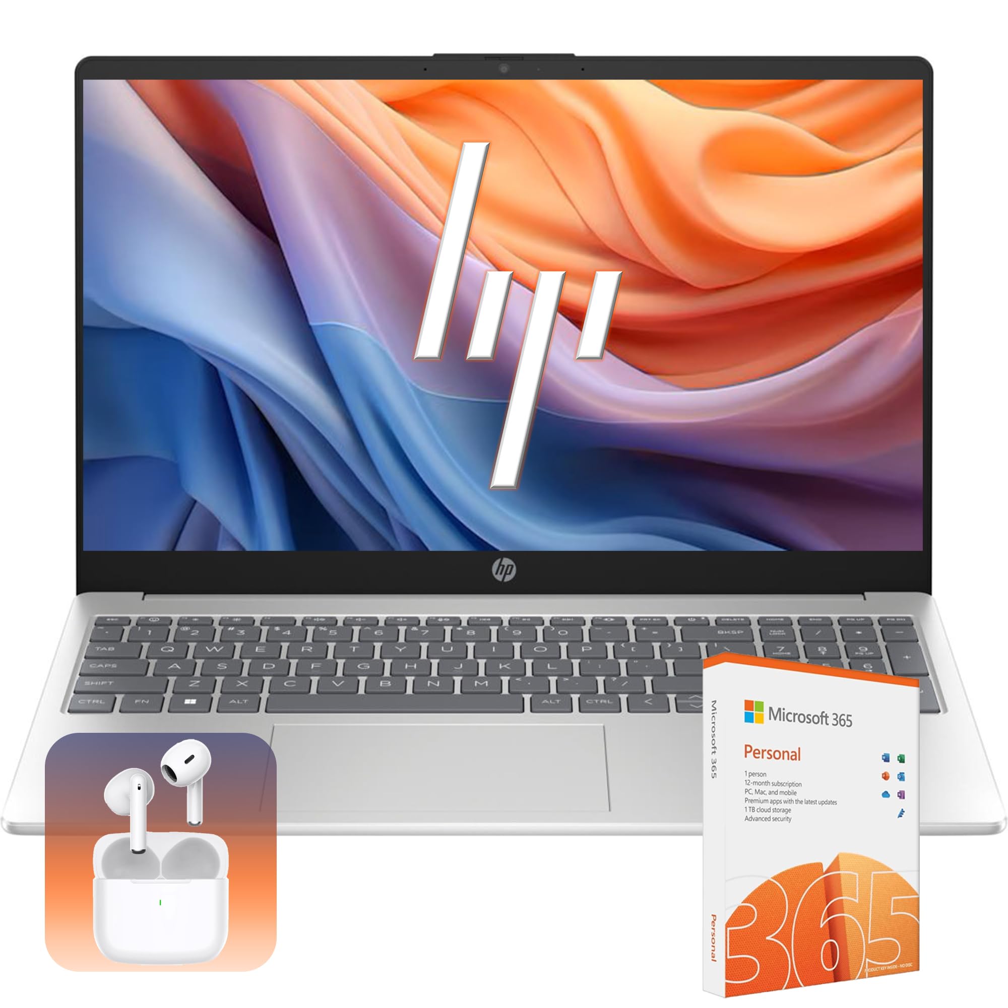 Hp Laptop With 1-Year Microsoft 365 & Wireless Buds| 15.6 Inch Hd Display| Intel Quad-Core Processor| 16Gb Ram, 128Gb Ssd With 1