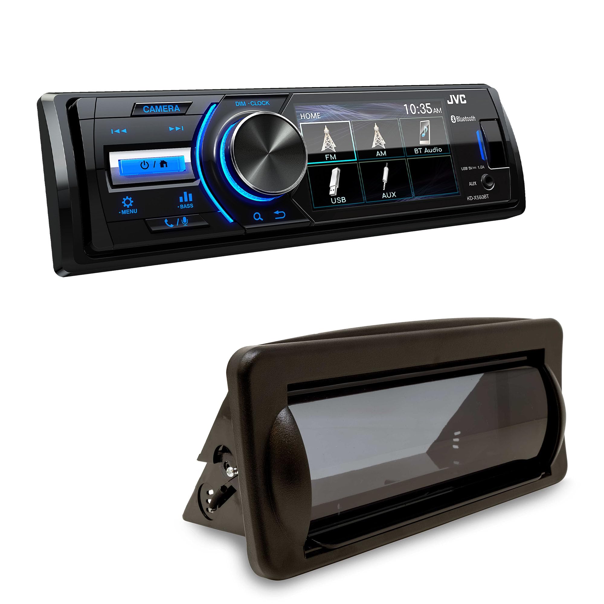 Jvc Kd-X560Bt 1-Din Digital Media Receiver With Bluetooth, Usb, 3'' Display, & Coated Pcb With Creative Audio Camc1B Marine Sing