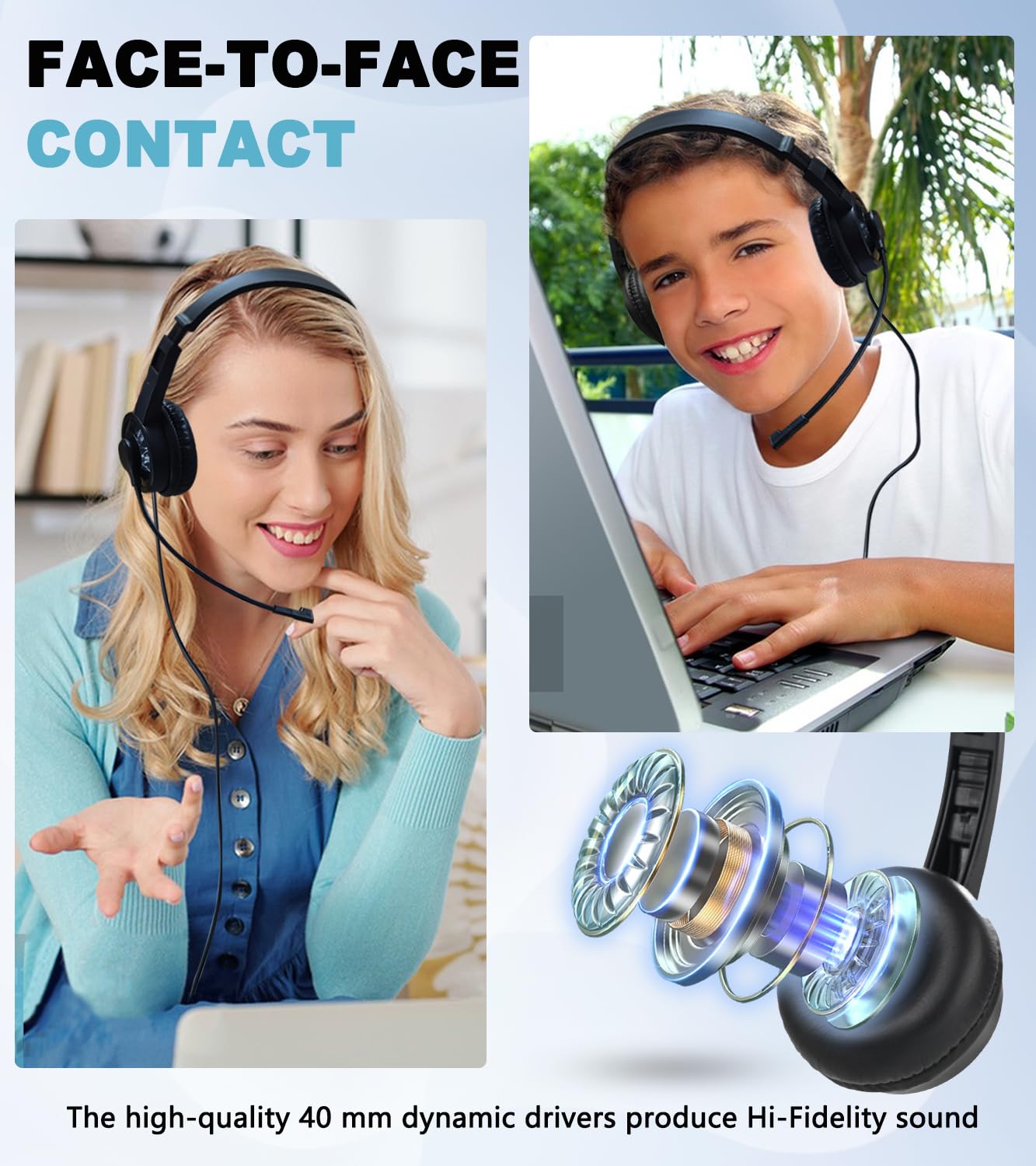 Ladont Wired Headset With Microphone For Computer Pc Laptop, 3.5Mm Jack Headset With Clear Chat Mic For Office Black (1 Pack)