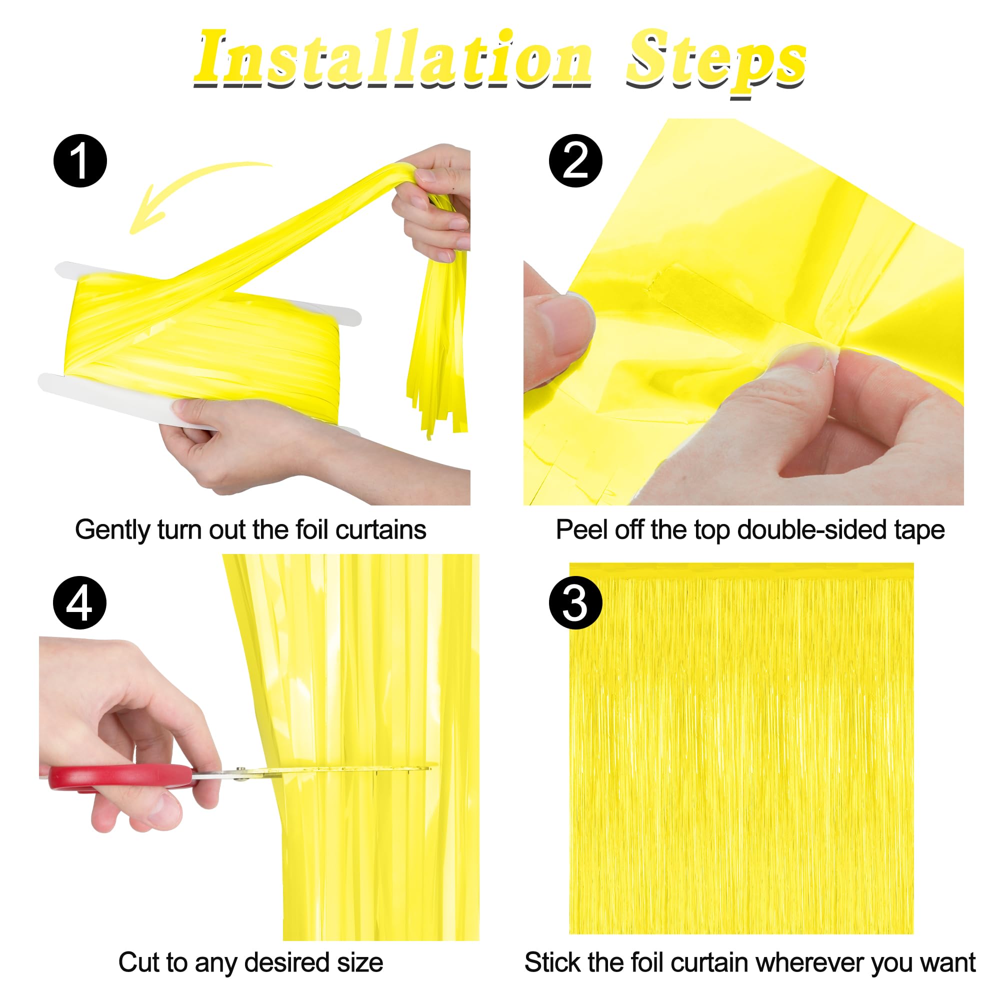 2 Pack Backdrop Curtains, 3.28 Ft X 7.05 Ft Yellow Color Tinsel Backdrop, Metallic Foil Backdrop Fringe Curtains Party Streamer,