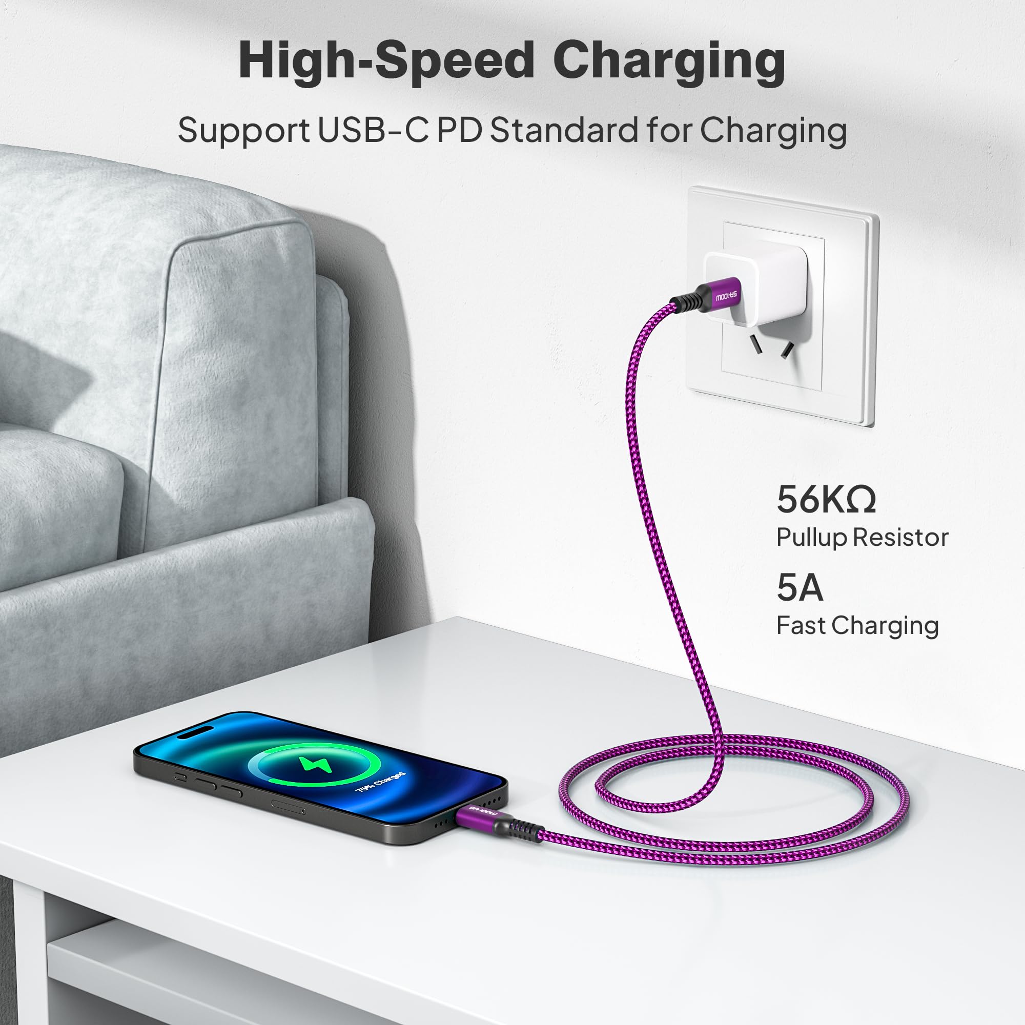 Elebase For Iphone 16 Pro Max Charging Cable 3.3/6.6/10Ft 3Pack,100W Usb C To Usbc Charger Cord For Car Iphone 16 15 Plus,Macboo