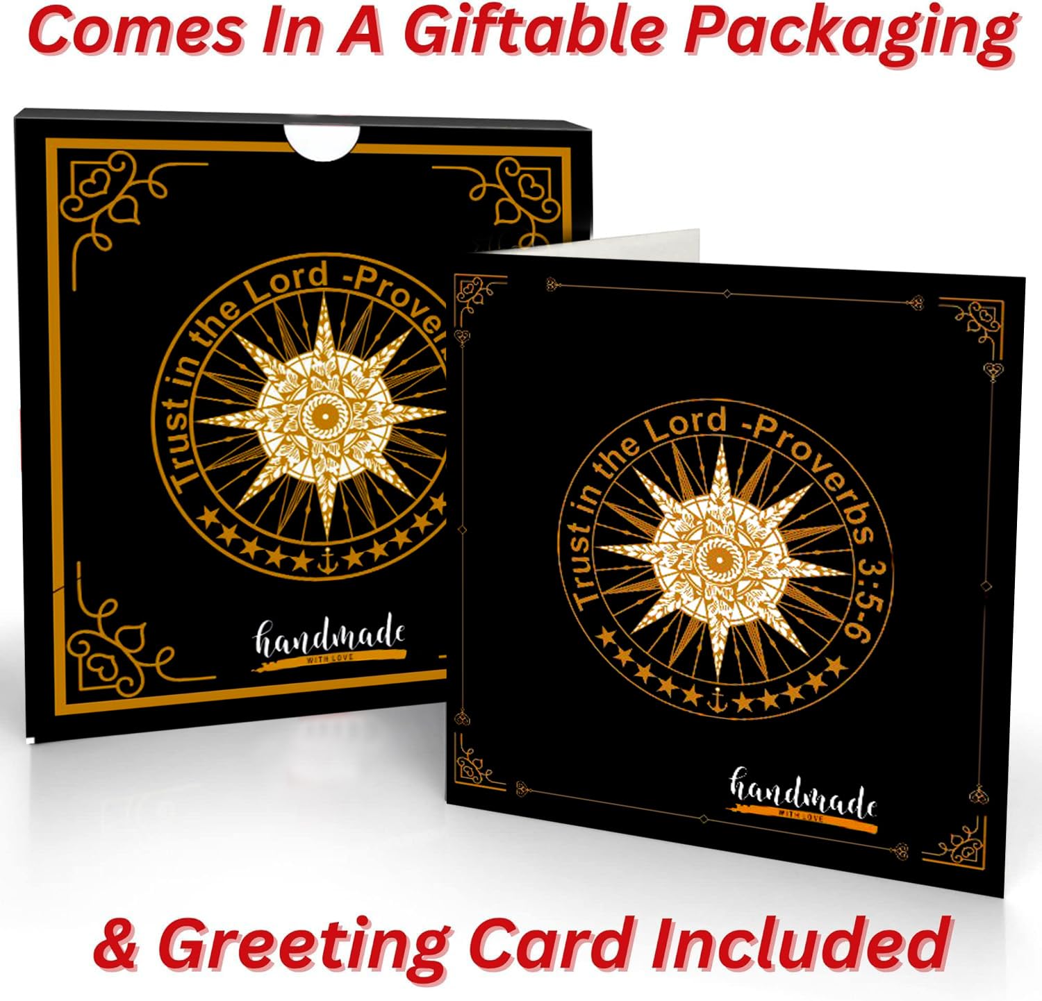 Trust In The Lord With All Your Heart  Proverbs 3: 5 6 Quote Engraved Compass With Wooden Box, Greeting Card, Gift Compass, Grad