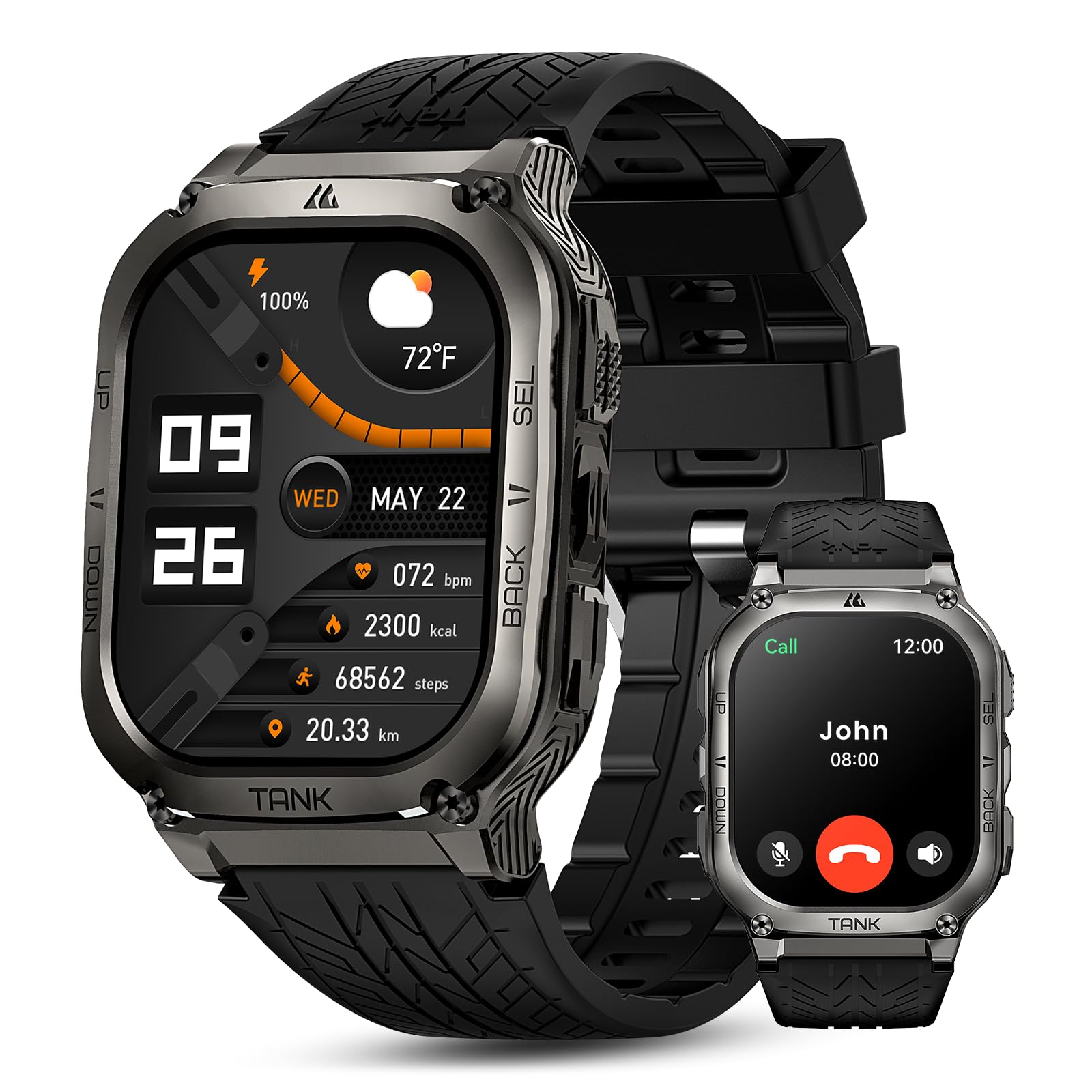 Kospet Tank M3 Ultra Smart Watch With Gps, 5Atm Waterproof, Compass, Altitude, Air Pressure, Extra Large Battery, Full Stainless Steel, Bluetooth Call, 1.96'' Amoled Always On Display, Ai Voice