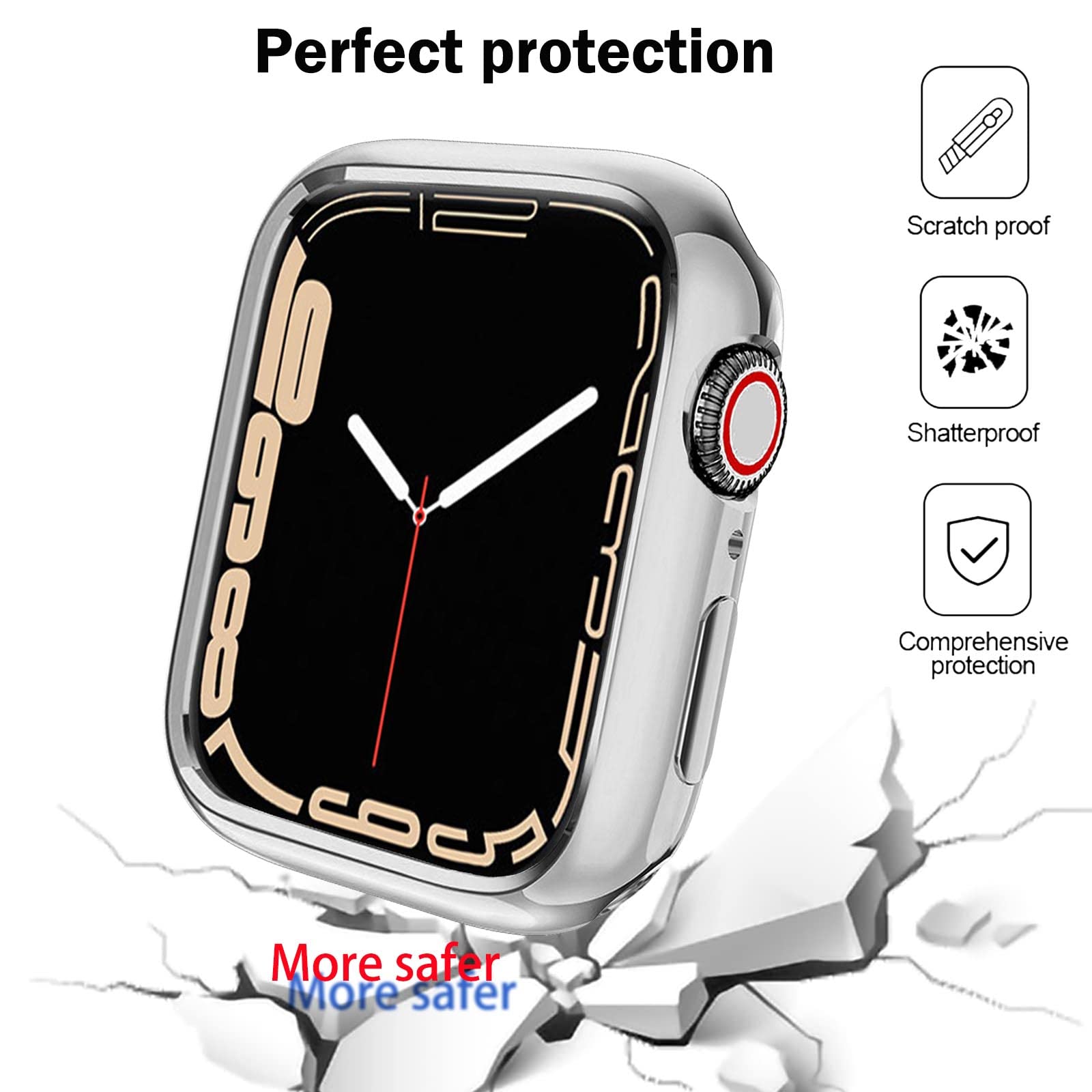 Botomall Compatible With Apple Watch Case 41Mm Series 9 (2023) Series 8 Series 7 Soft Flexible Tpu Thin Lightweight Protective Bumper For Iwatch [No Screen]   Shiny Silver