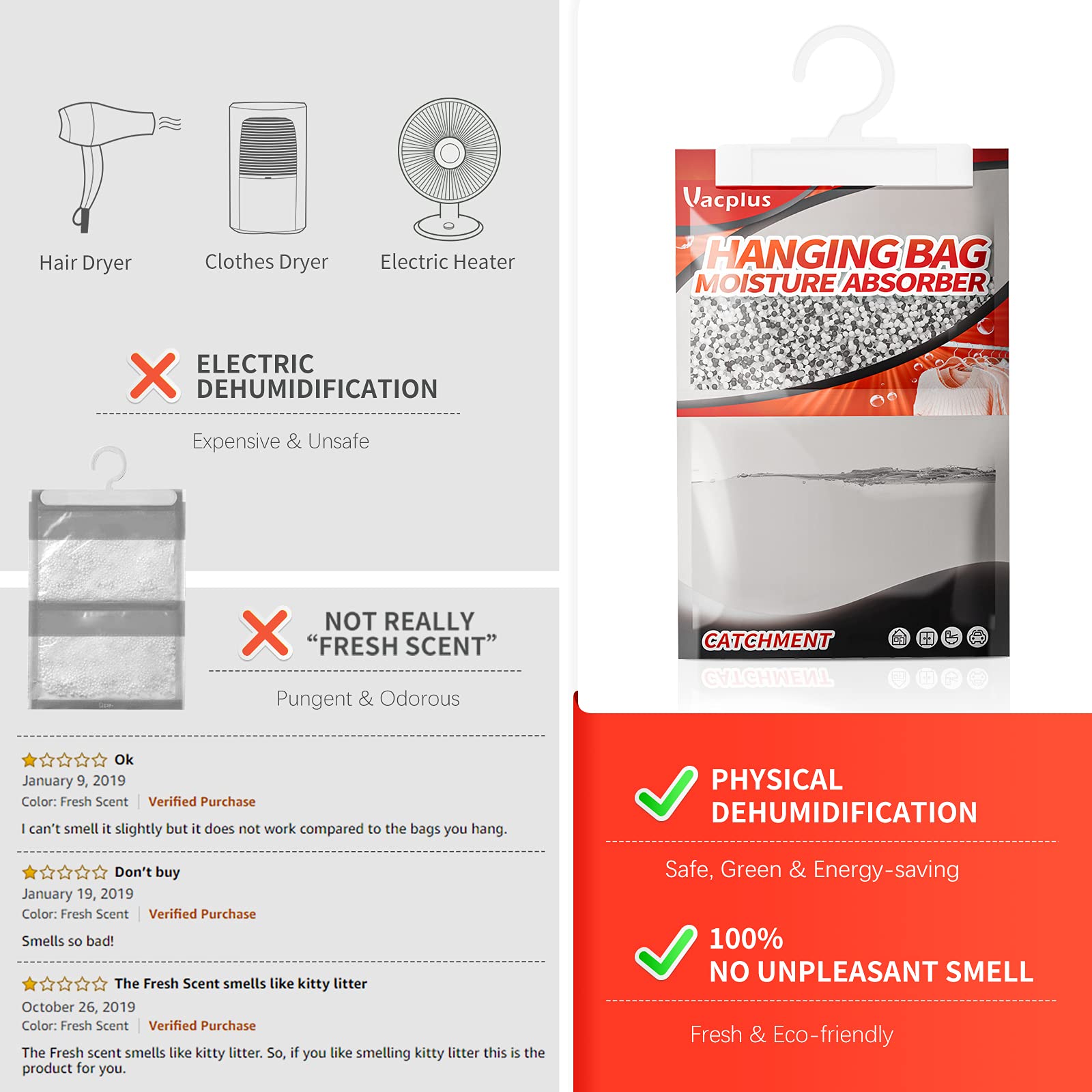 Vacplus Moisture Dehumidifier, Closet Dehumidifier Bags, Humidity Packs, Desiccant, Closet Dehumidifiers With Activated Charcoal