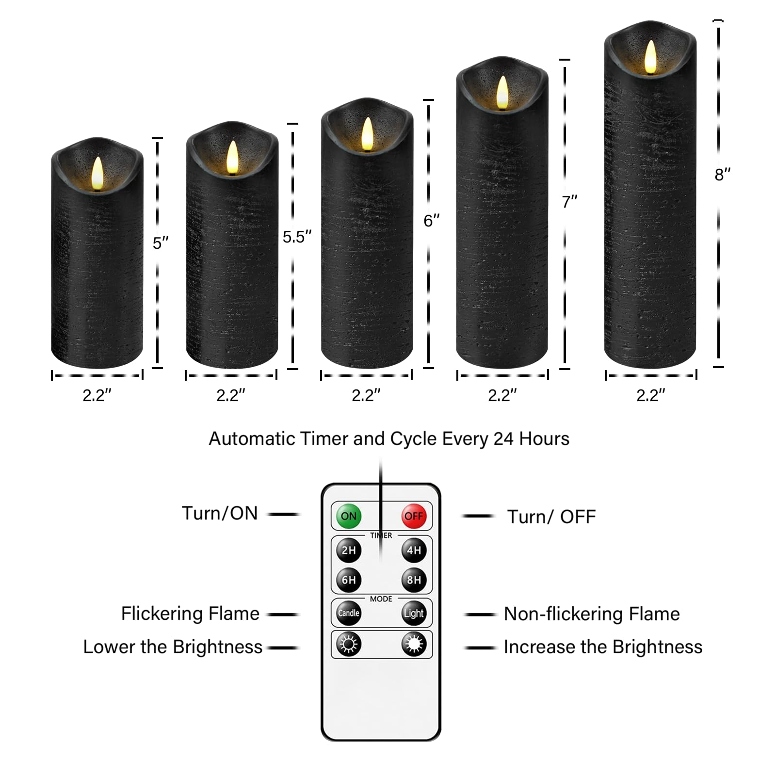 Nimiko Flickering Flameless Candles With Remote Control And Timer Set Of 5 Pc Real Wax Led Pillar Candles, Battery Operated Cand