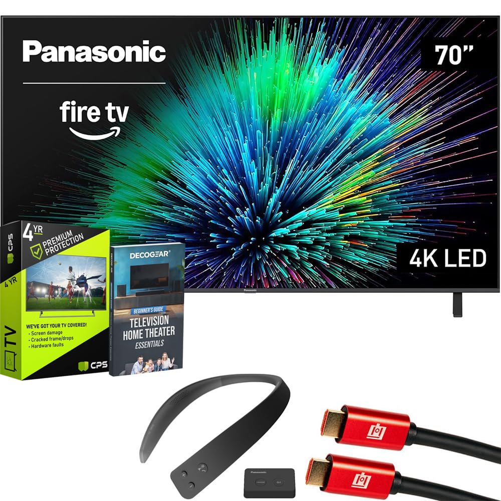 Panasonic TV-70W70BP W70 Series 70 inch LED 4K Ultra HD Smart Fire TV Bundle with WN10 Neck Speaker, 4 YR CPS Enhanced Protectio