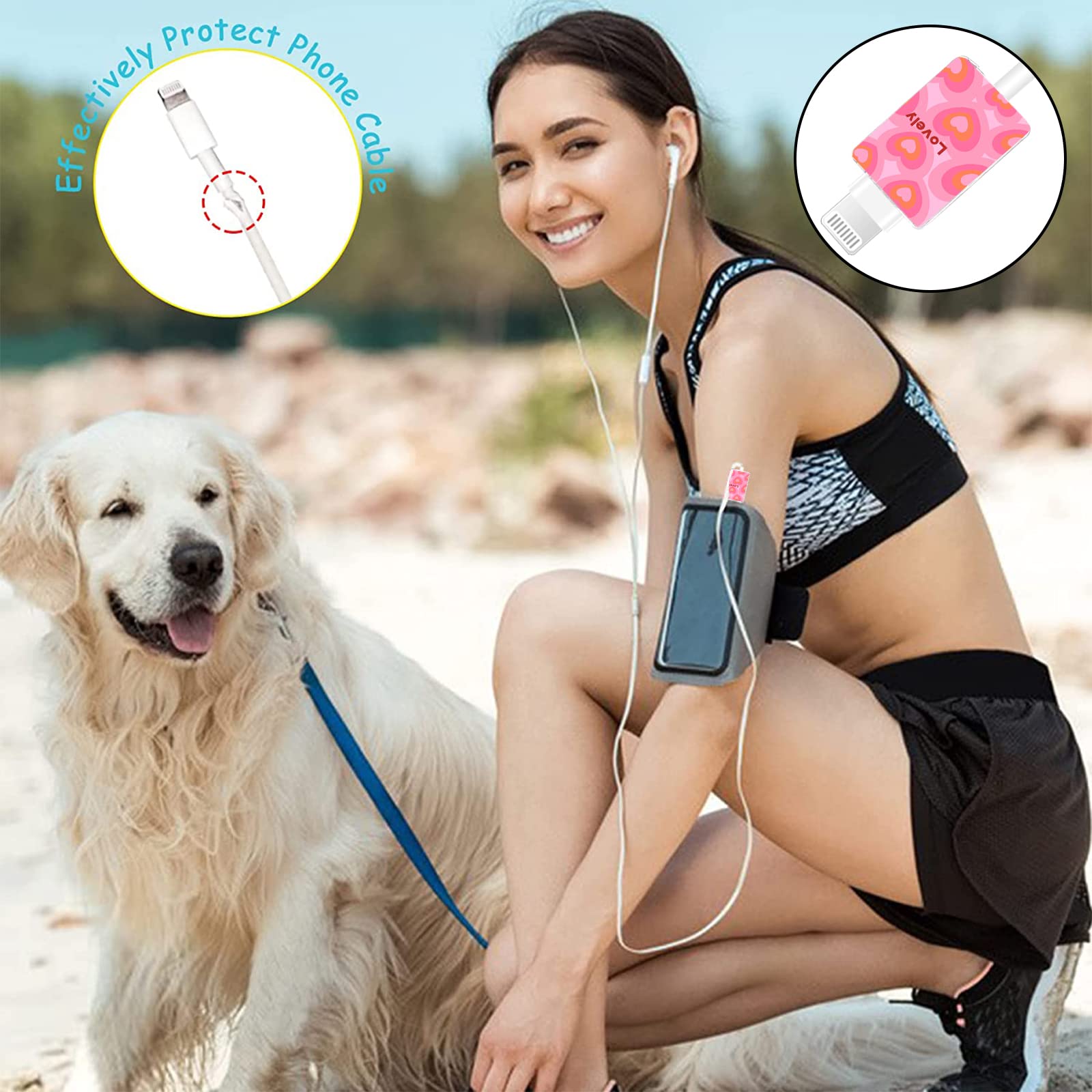 Cute Cartoon Protector For Iphone Charger Kawaii Love Heart Cow Panda Unique Pattern 4 Pcs Set Cable Protector For Women Girls,C