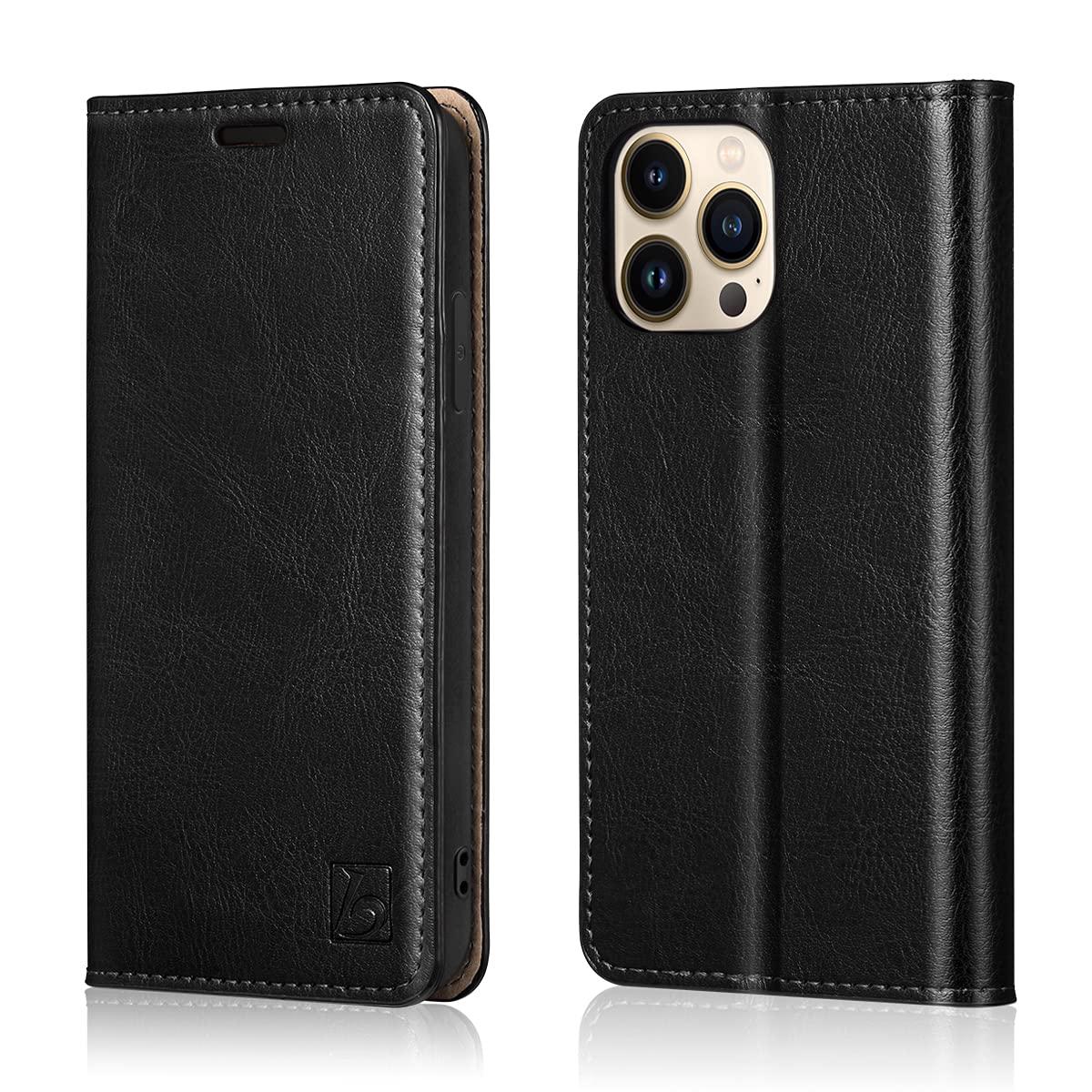 Belemay Compatible With Iphone 13 Pro Wallet Case, Protective Genuine Leather Flip With Rfid Blocking Card Holders [Undetachable