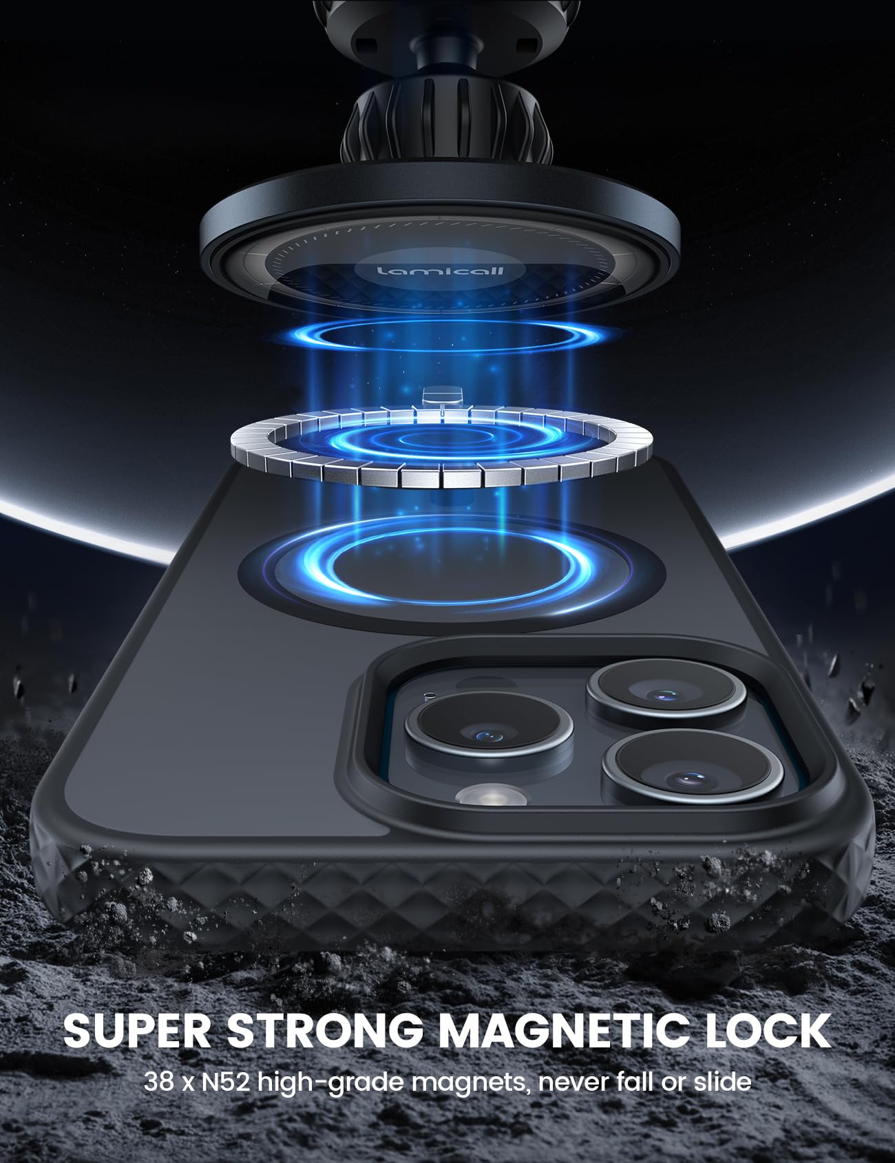 Lamicall Magnetic Case For Iphone 16 Pro Max, For Magsafe   [Anti Slip Edge] Military Grade Shockproof Protection Translucent Ha