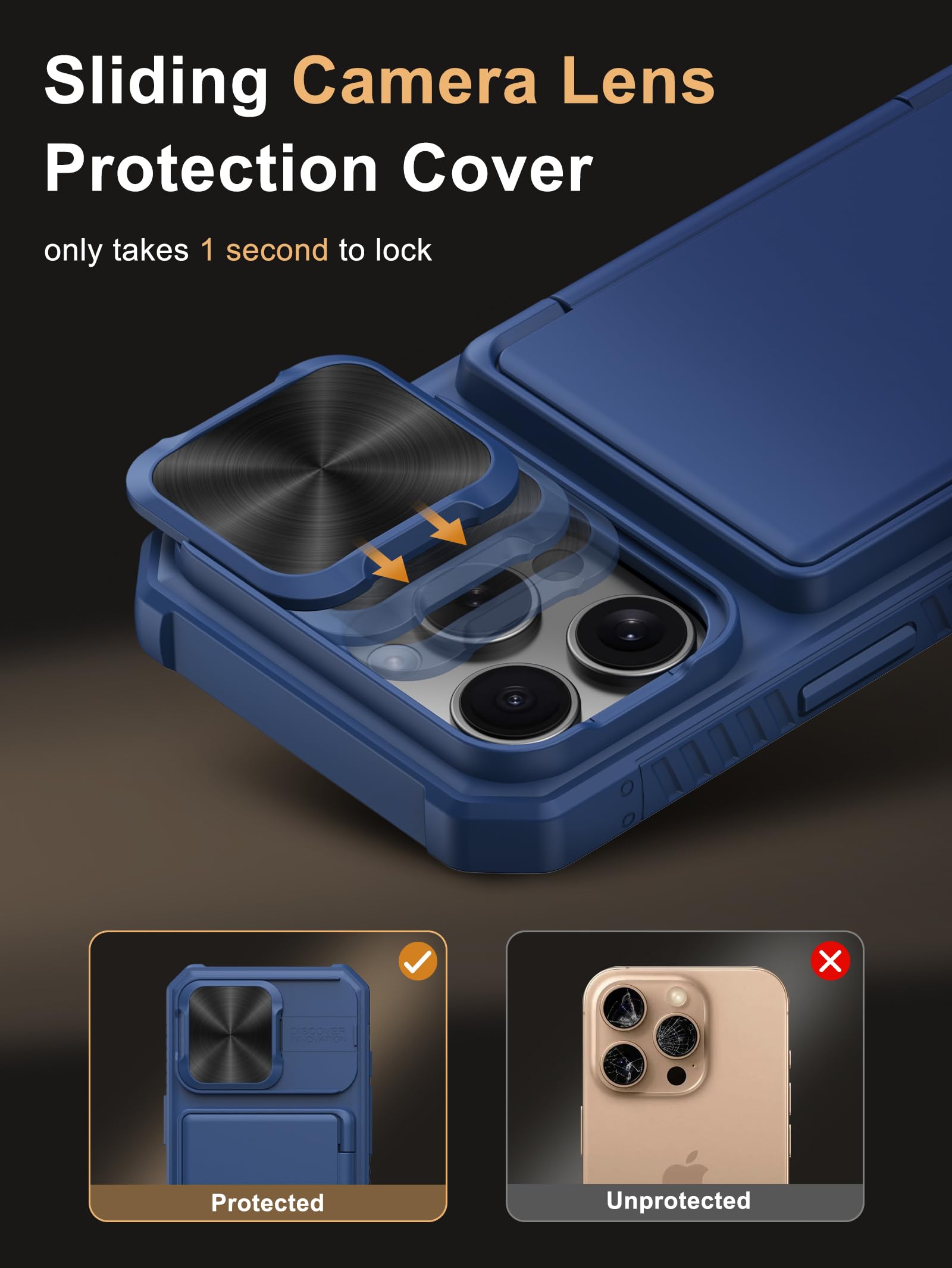 Vihibii For Iphone 16 Pro Wallet Case With Card Holder (4 Cards) [Rfid Blocking] & Slide Camera Cover & Raised Edges Protect Scr