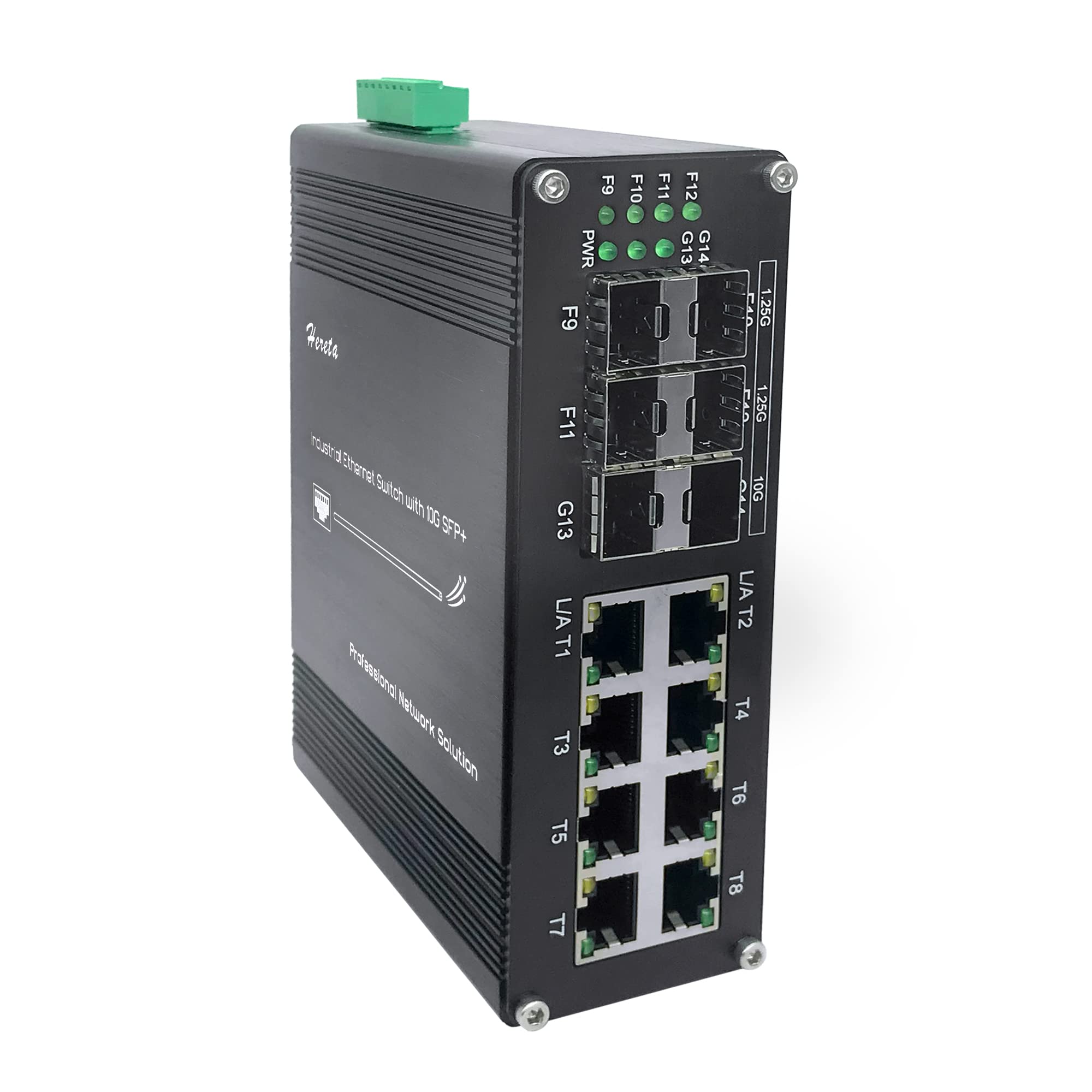 Hereta Hardened Industrial Gigabit Fiber Optical Ethernet Switch 8 Ports 10/100/1000T Auto Mdi/Mdix + 4 Ports 1000Base X Sfp + 2
