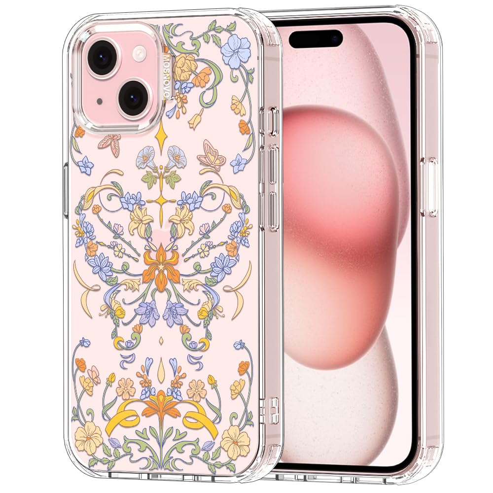 MOSNOVO for iPhone 15 Case, Shockproof Military-Grade Protection 6.6ft Drop Tested, Clear Phone Case for iPhone 15, Garden of Bu
