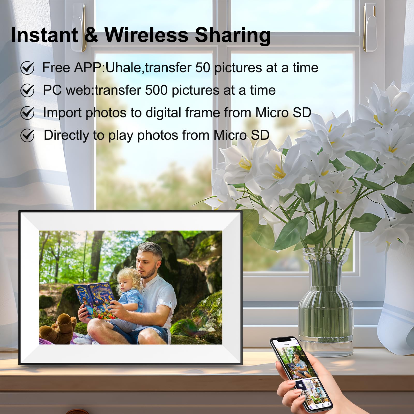 10.1 Inch Wifi Digital Picture Frame,Digital Photo Frame Load Picture And Video From Phone To Electronic Picture Frame, Sd Card,