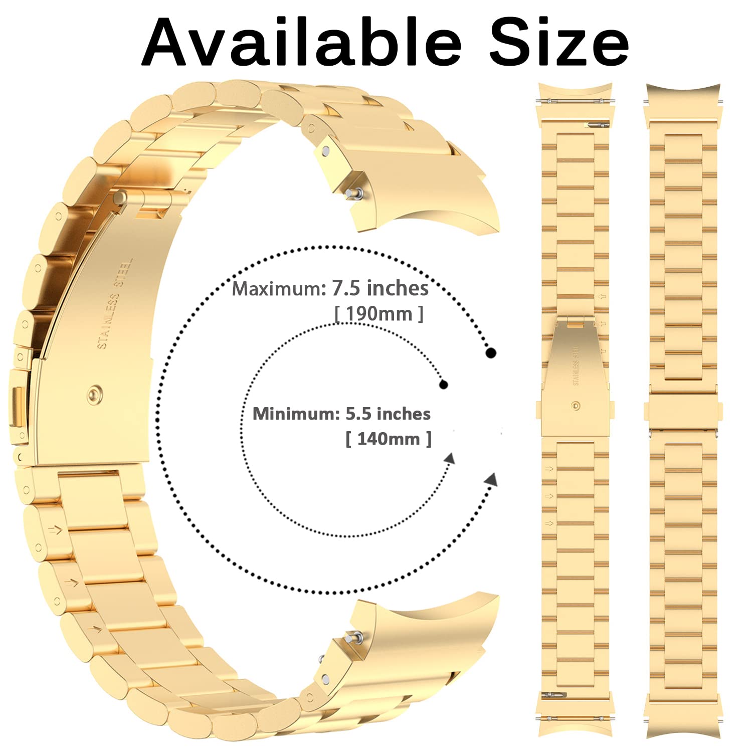 Miimall Compatible Samsung Galaxy Watch 5 Pro 45Mm/Watch 5 &4 44Mm 40Mm/Watch 4 Classic 46Mm 42Mm Bands Metal, No Gap Stainless