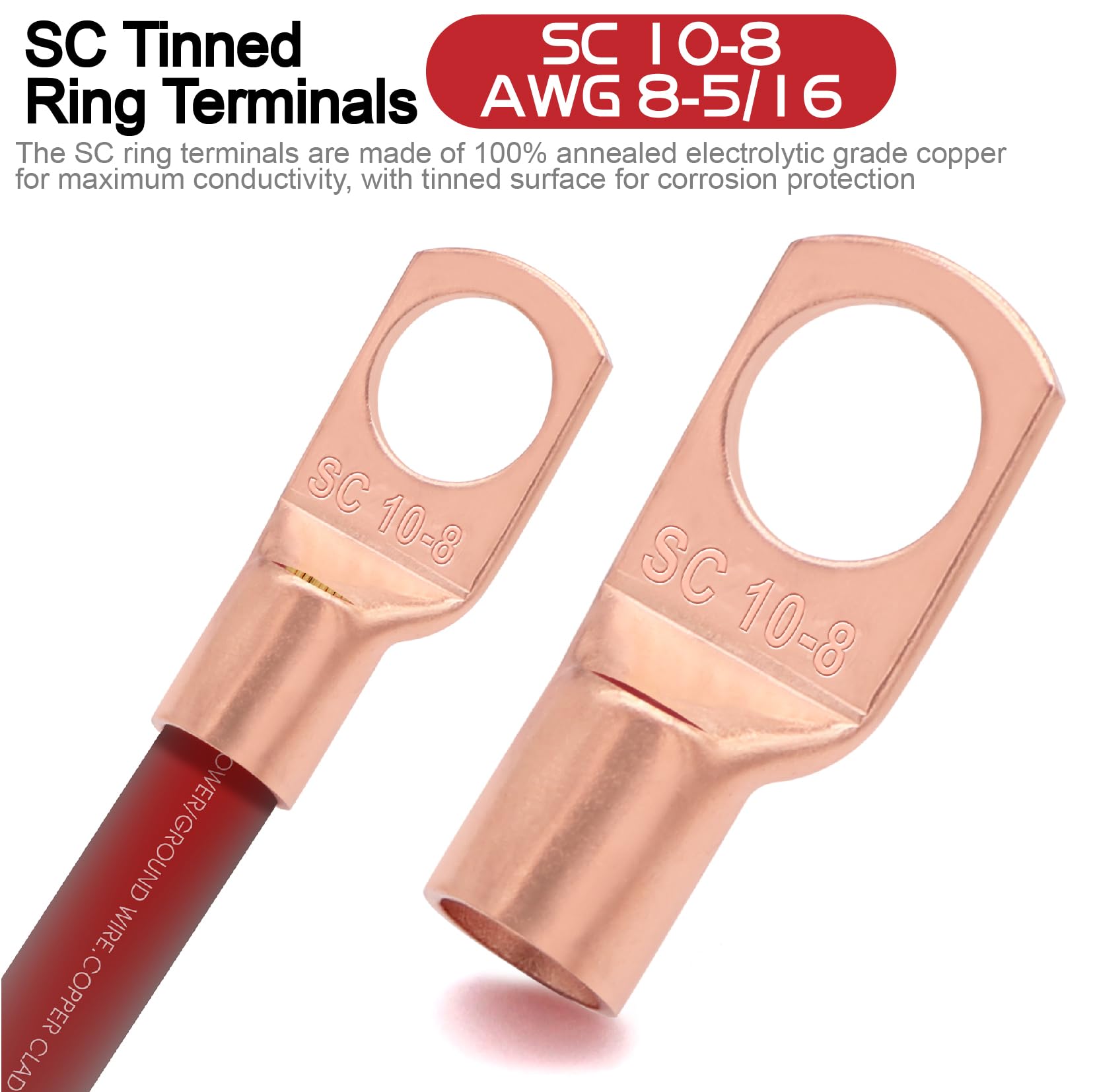 8 Gauge Wire (25Ft Each  Black/Red) Copper Clad Aluminum Cca,60A Agu Fuse Holder,20Pcs Lugs Terminal Connectors And 2 :1 Heat Sh