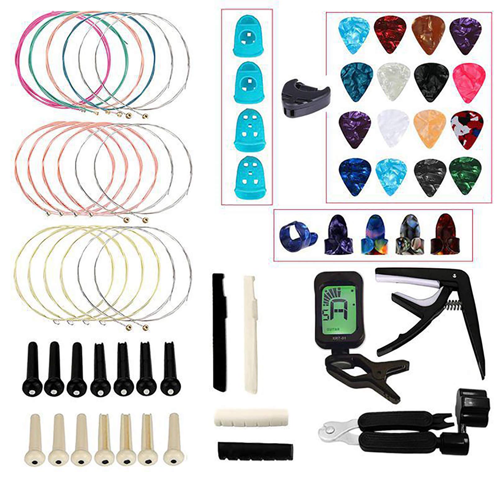 Vilihkc 65 Pcs Guitar Accessories Kit Including Guitar Strings, Picks, Capo, Thumb Finger Picks, String Winder, Bridge Pins, Pin