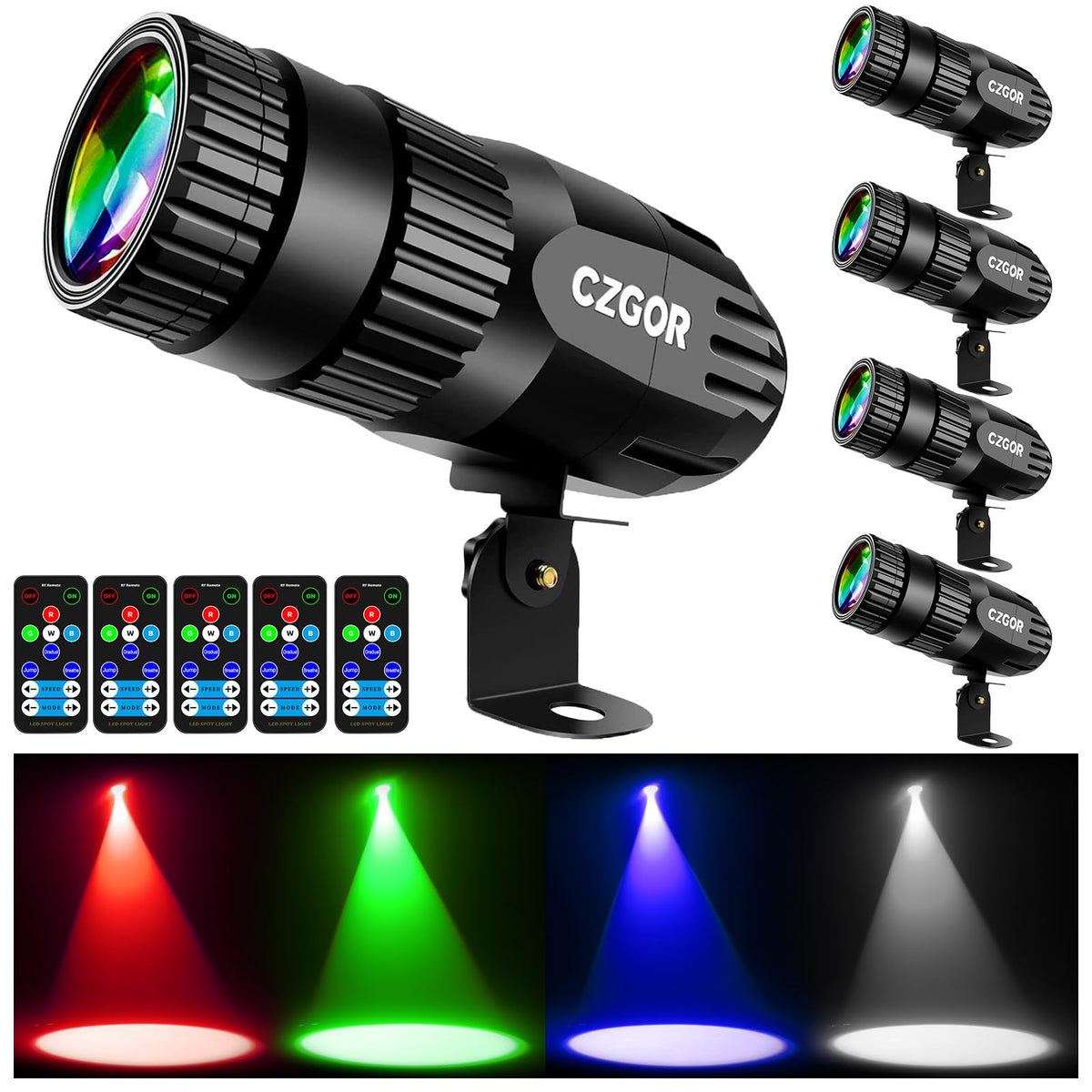 Pinspot Light 5 Pack, Czgor Light for Disco Ball 15W RGBW 4 in 1 Mini Mirror Ball Light with Remote Control Super Bright LED Pin