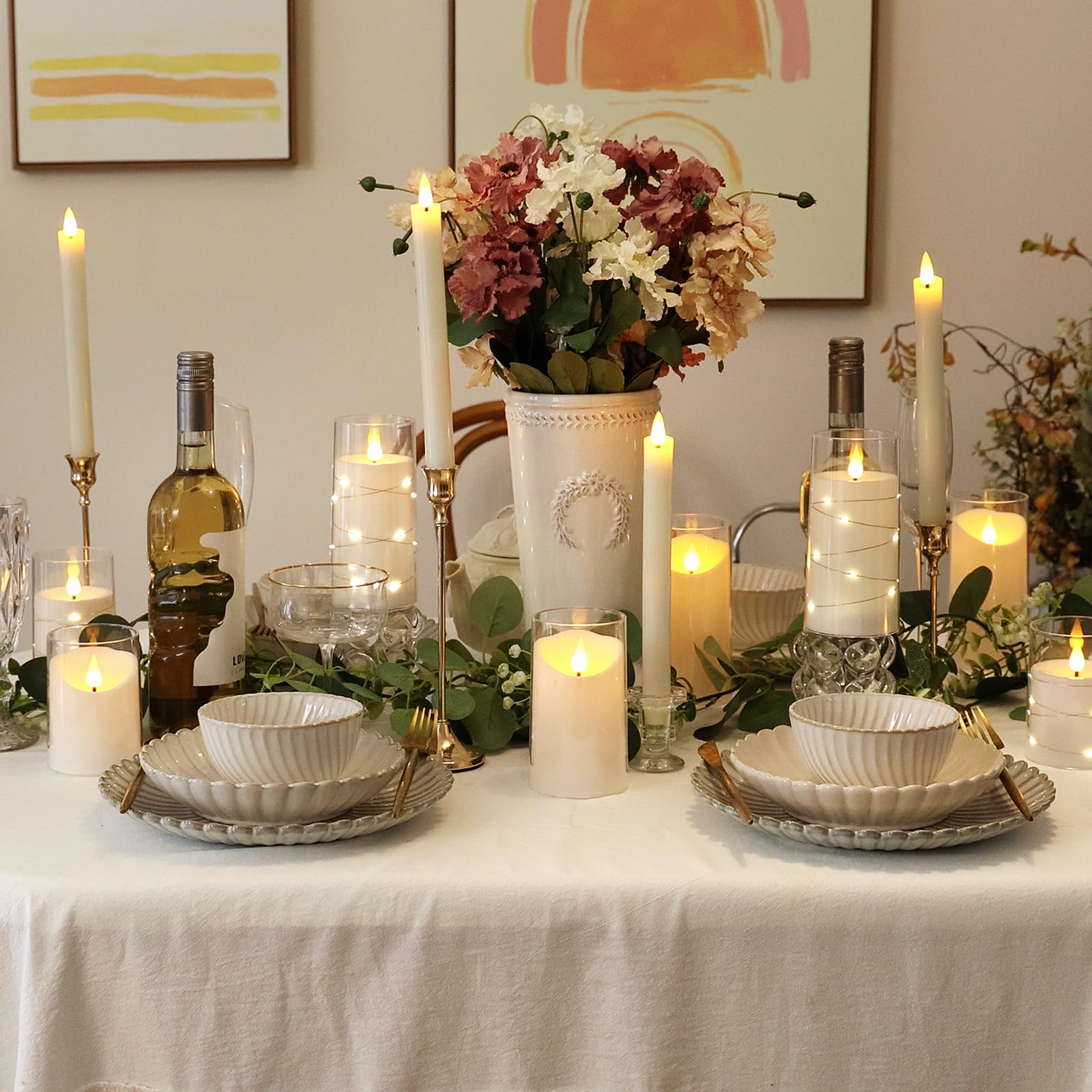 Nurada Flickering Flameless Candles: Built In Star String Lights, Acrylic Battery Operated Led Pillar Candles With Remote And Ti